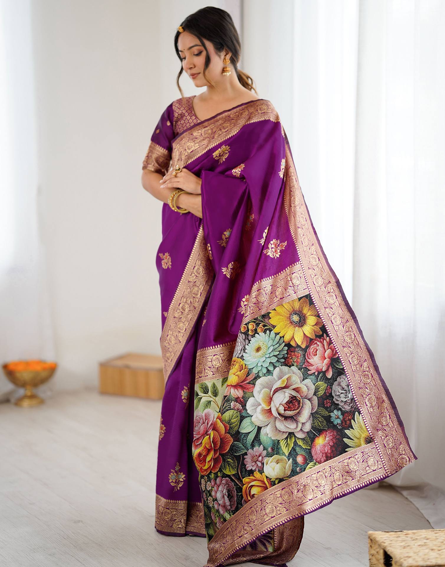 Purple Silk Woven Saree