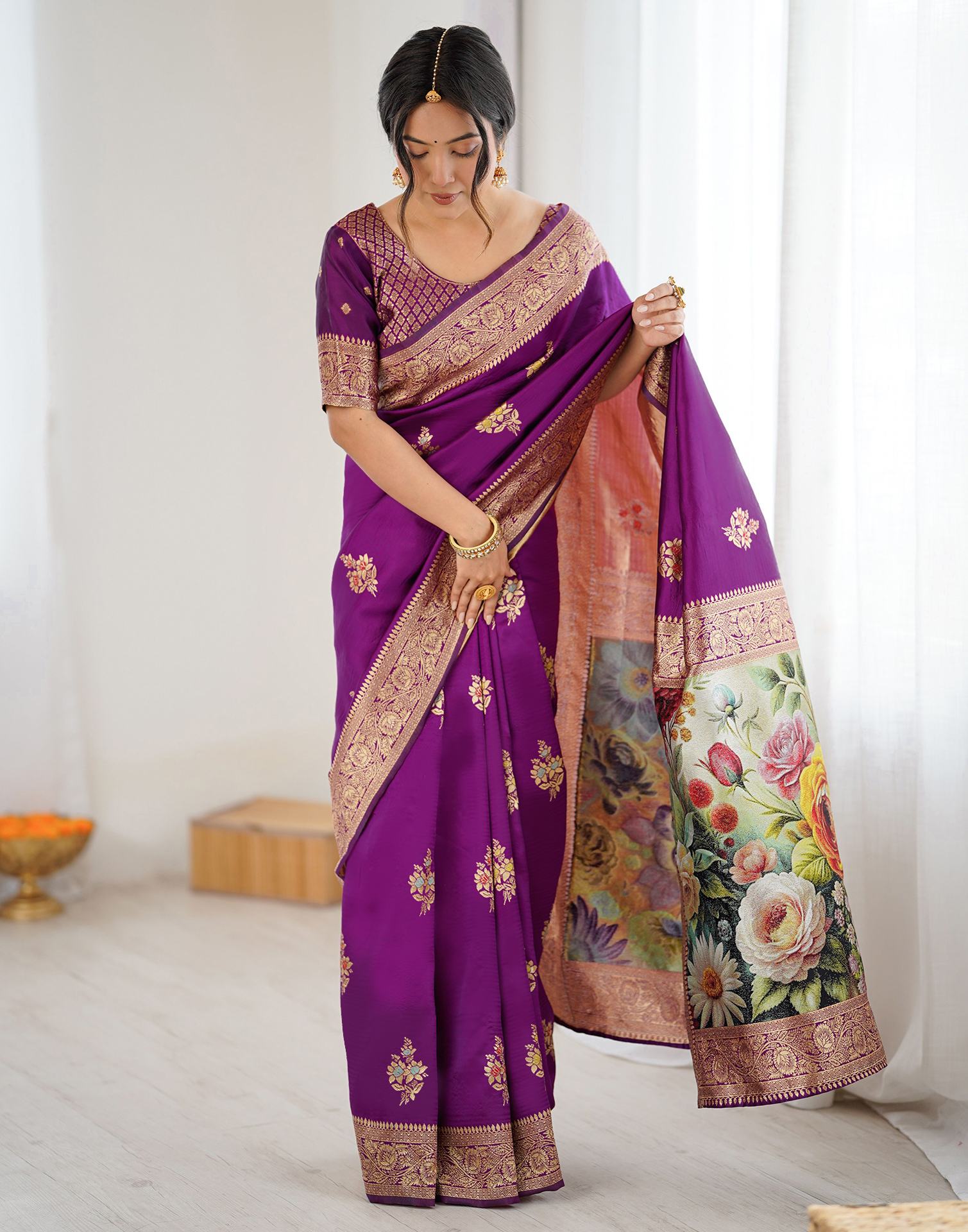 Purple Silk Woven Saree