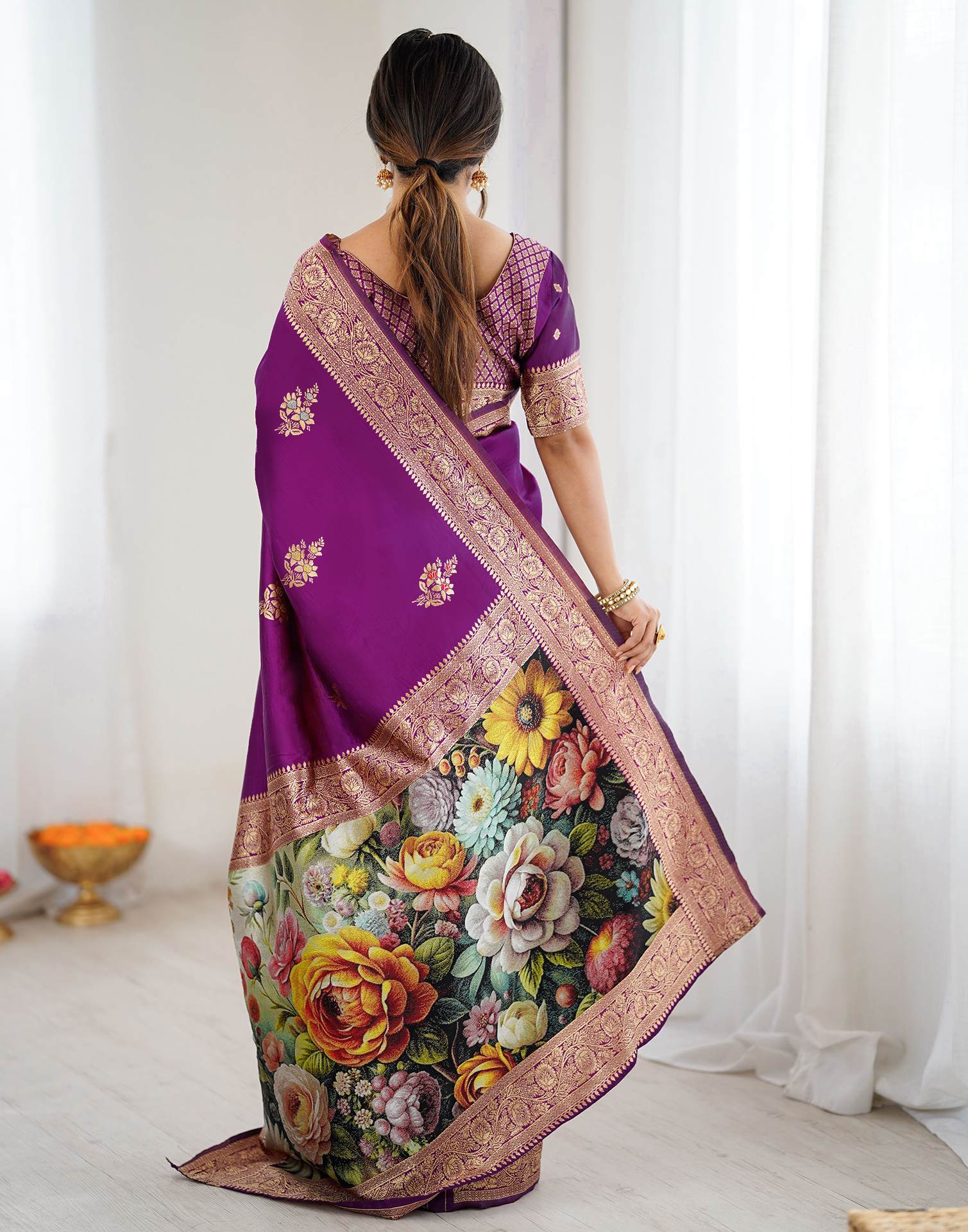 Purple Silk Woven Saree
