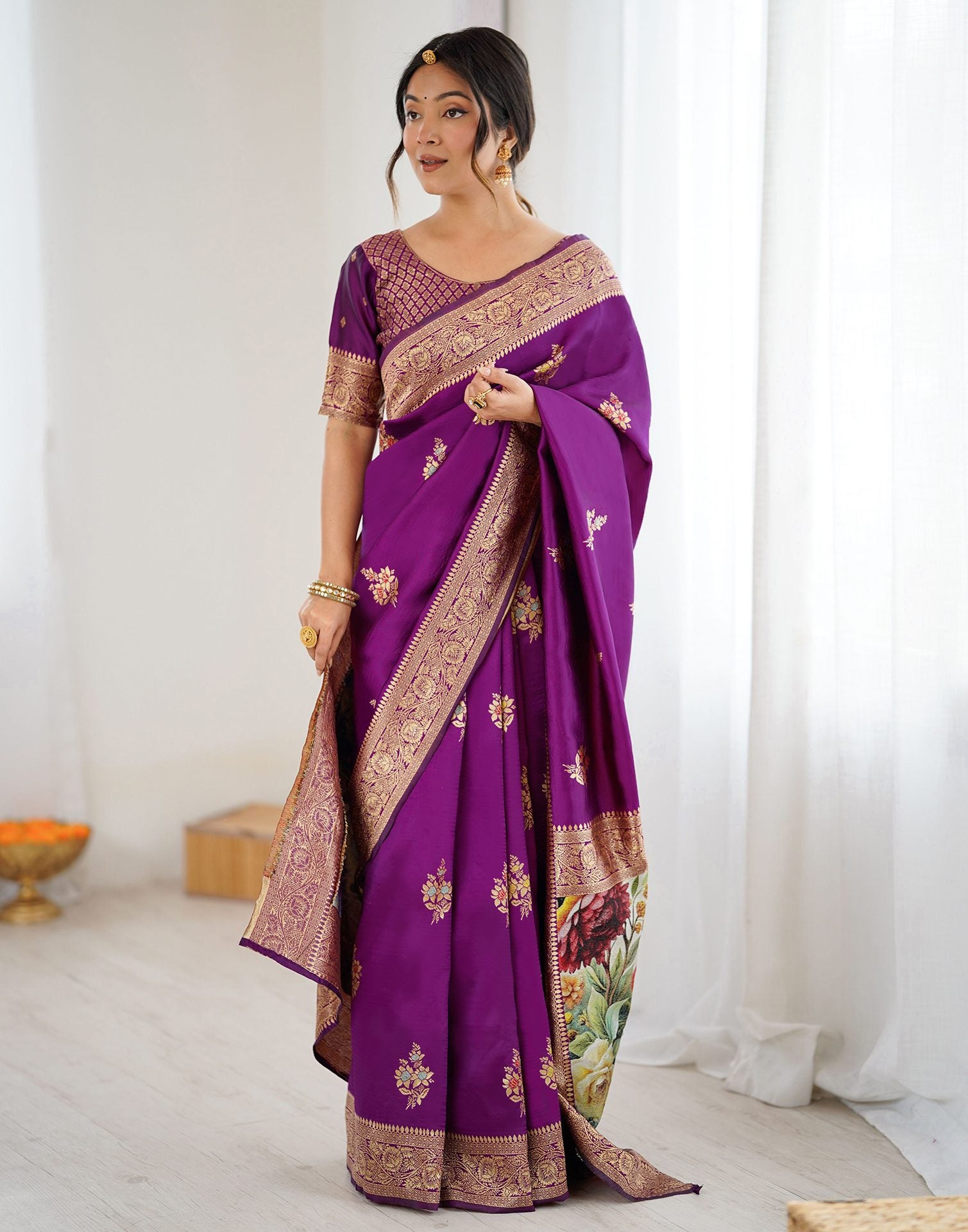 Purple Silk Woven Saree