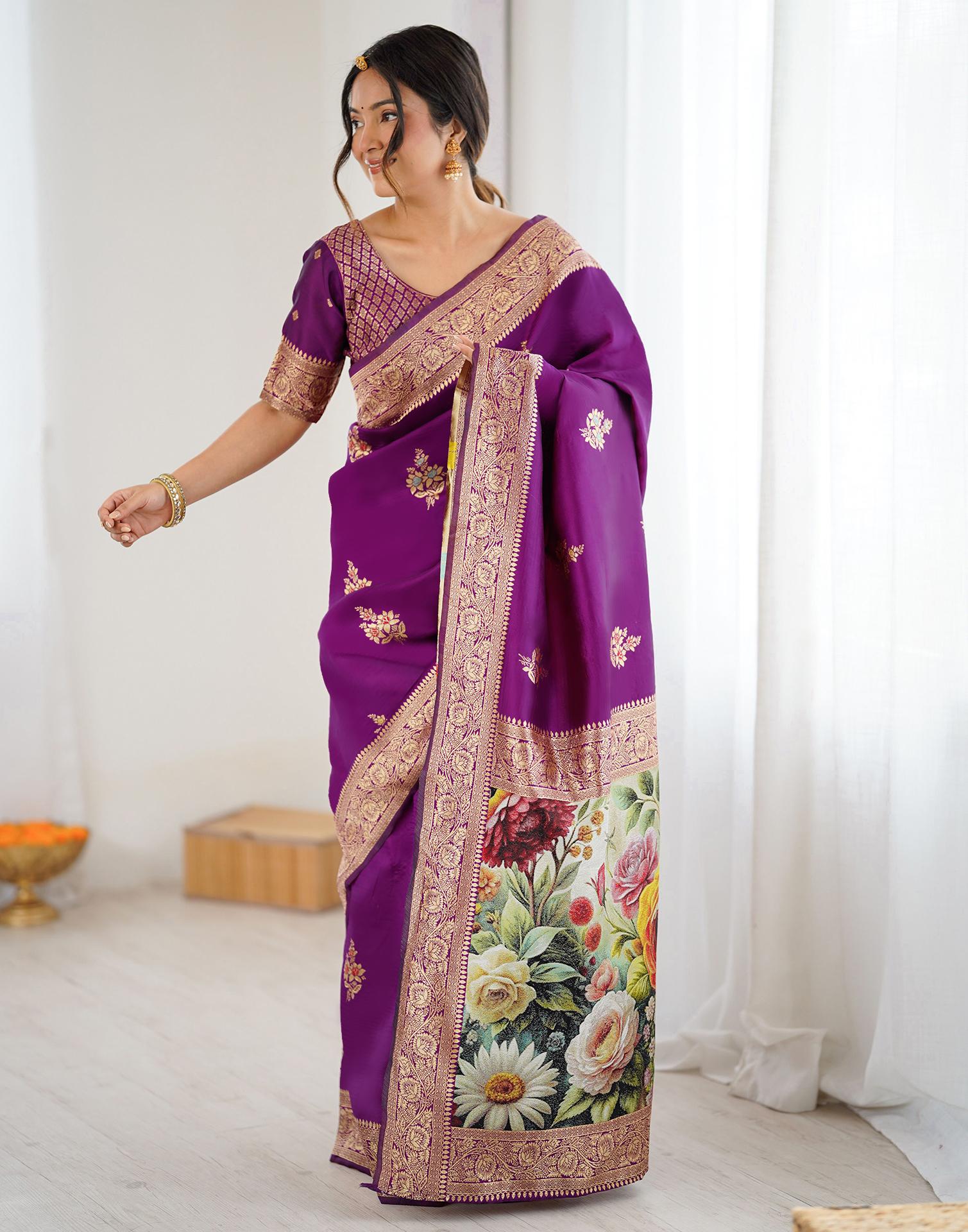 Purple Silk Woven Saree