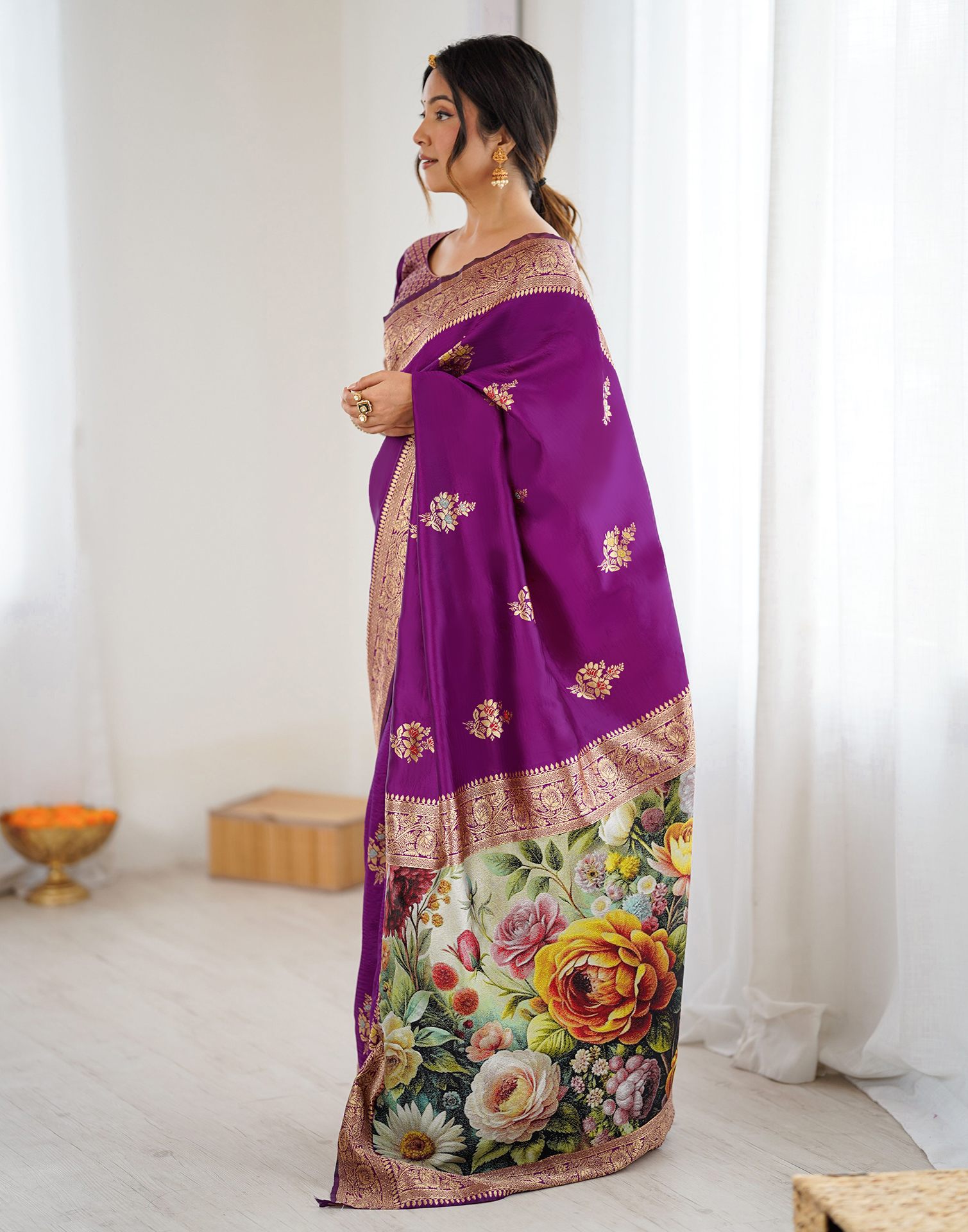 Purple Silk Woven Saree
