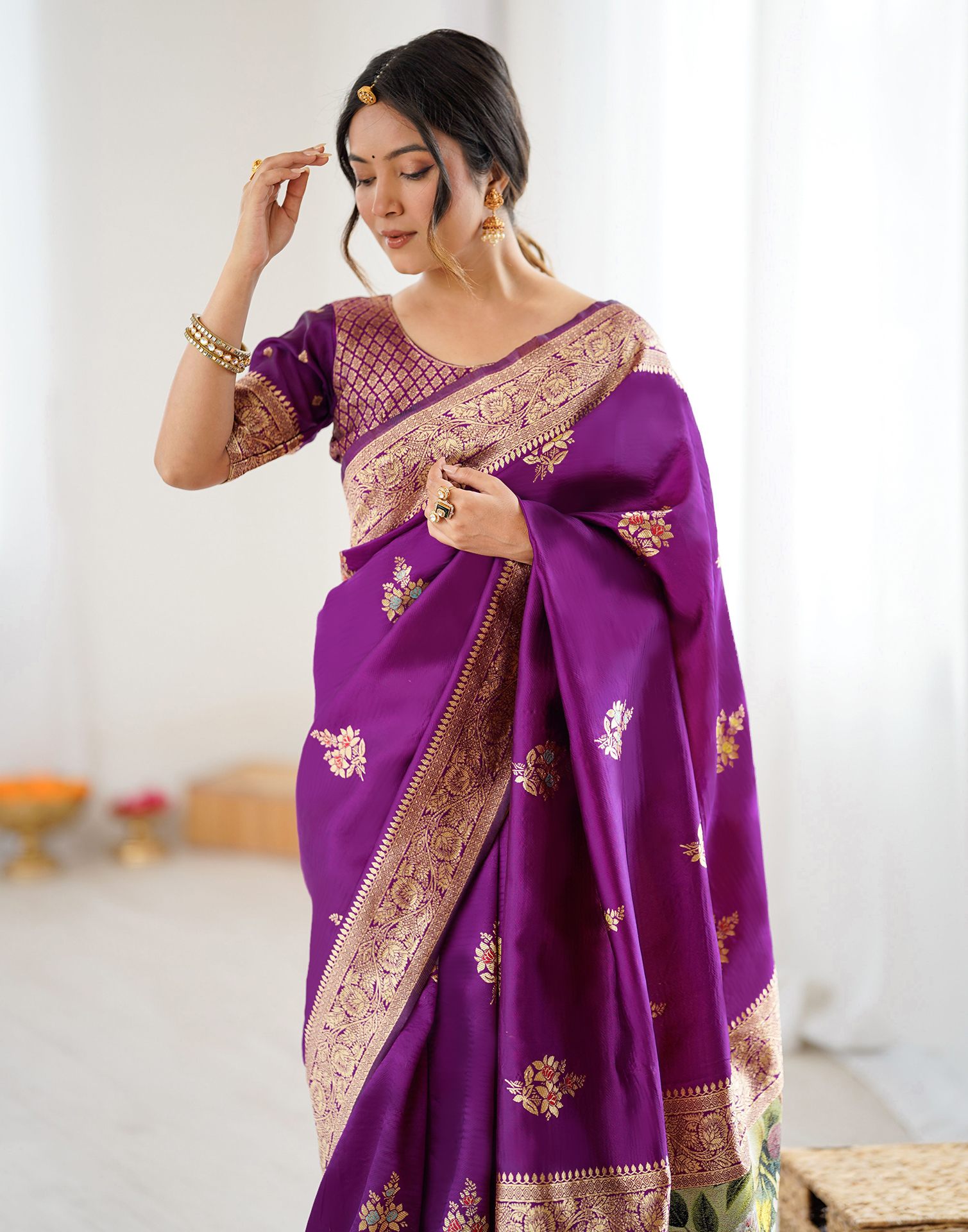 Purple Silk Woven Saree