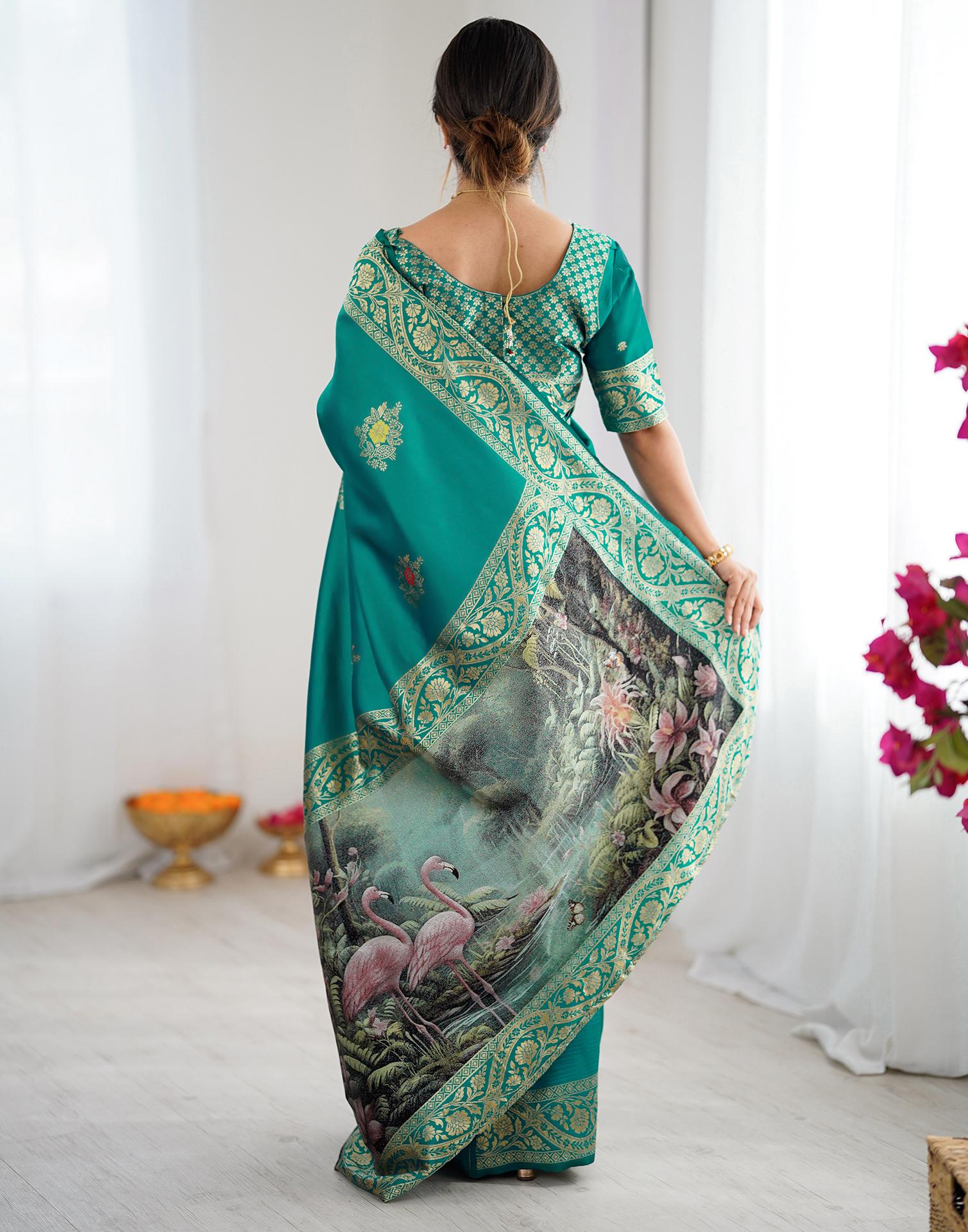 Teal Green Silk Woven Saree