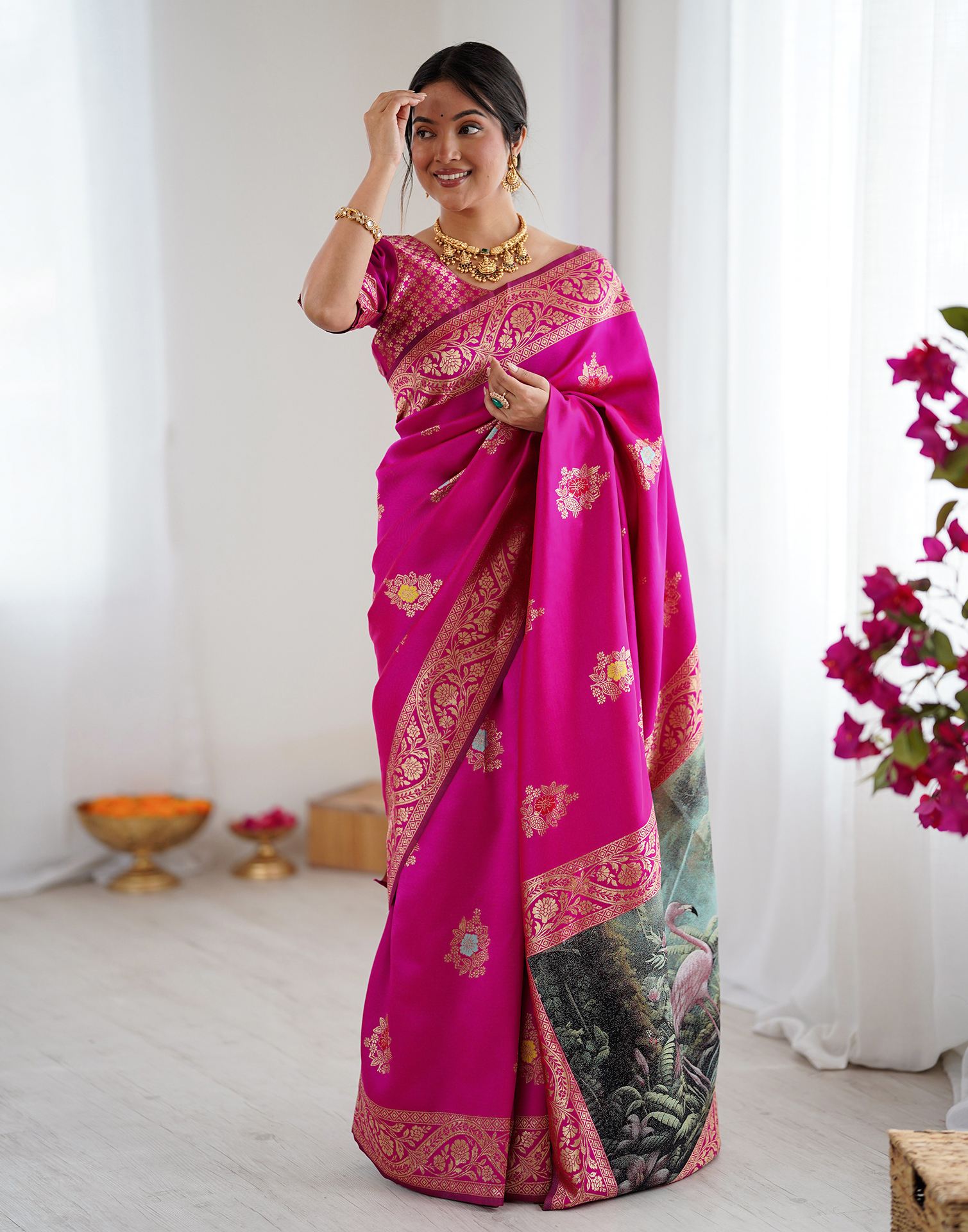 Pink Silk Woven Saree