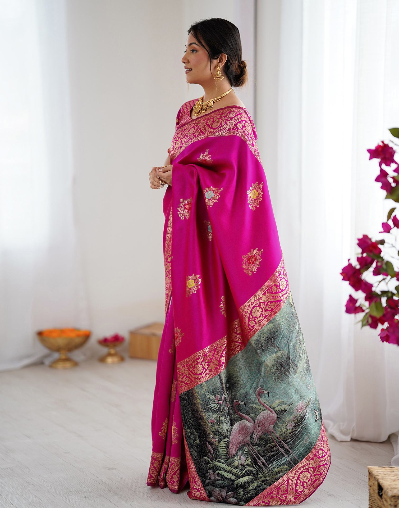 Pink Silk Woven Saree