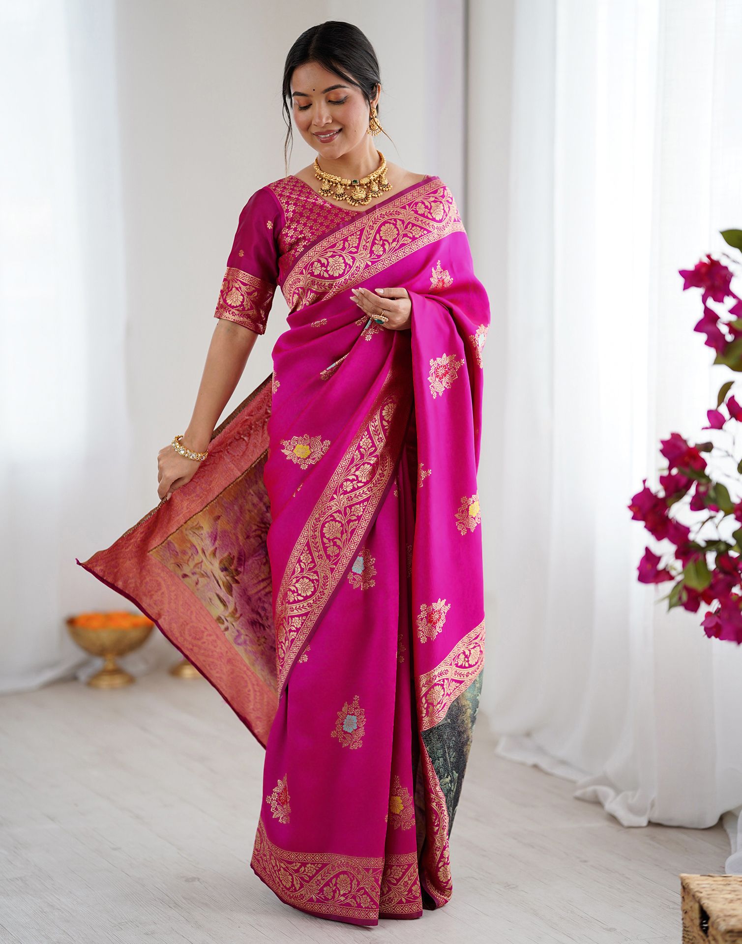 Pink Silk Woven Saree