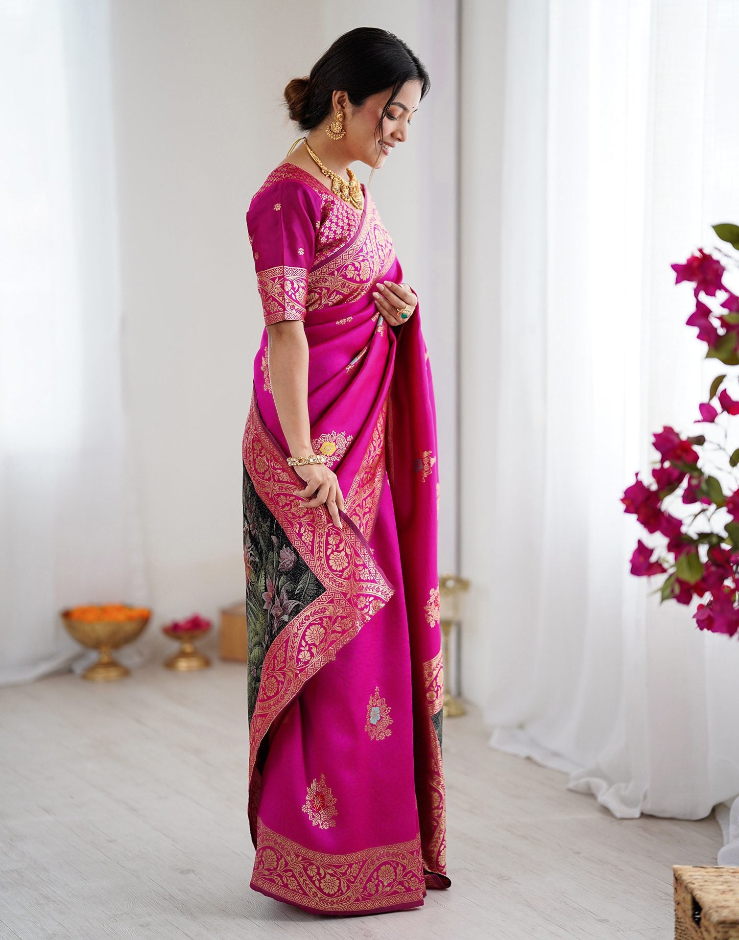 Pink Silk Woven Saree