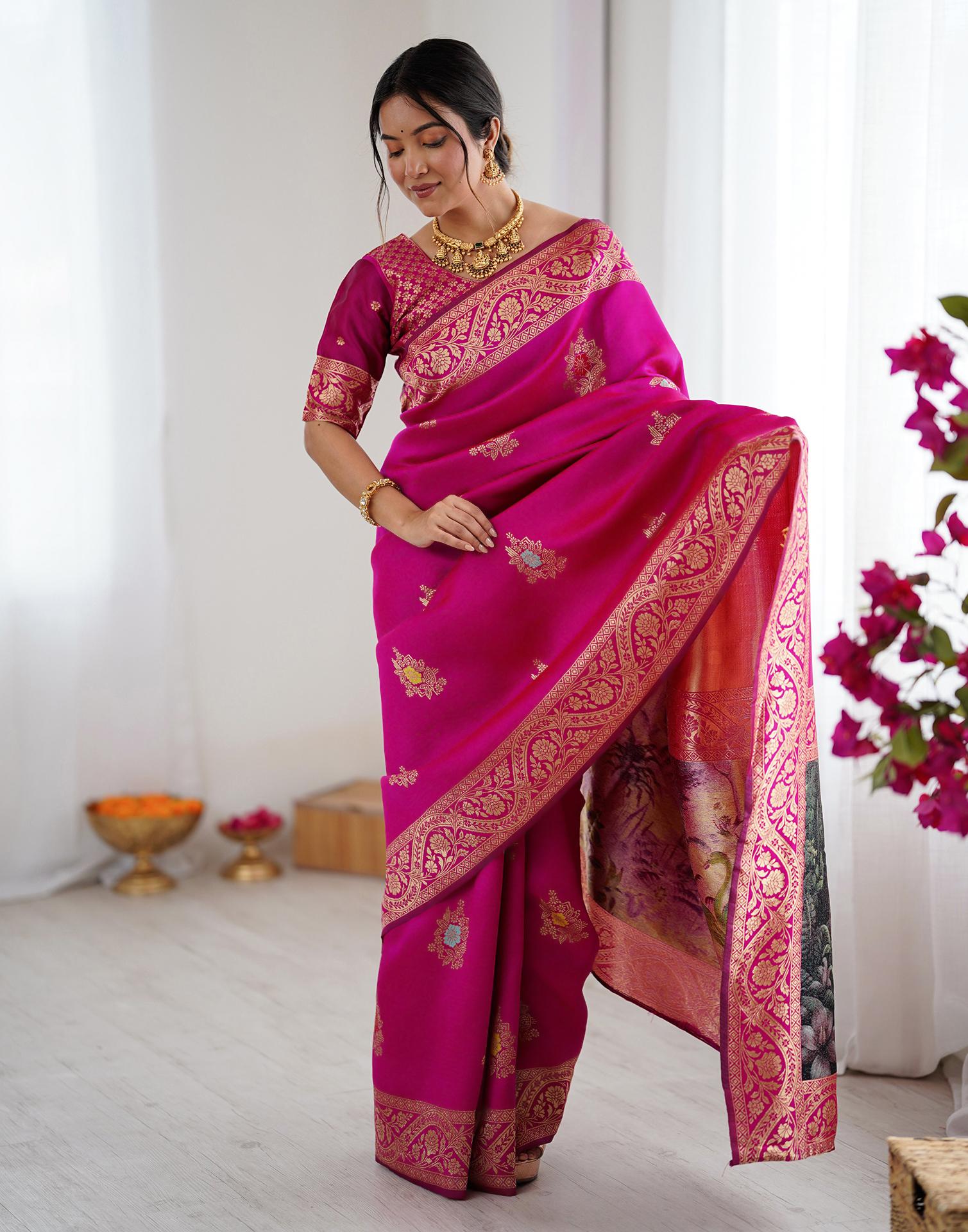Pink Silk Woven Saree