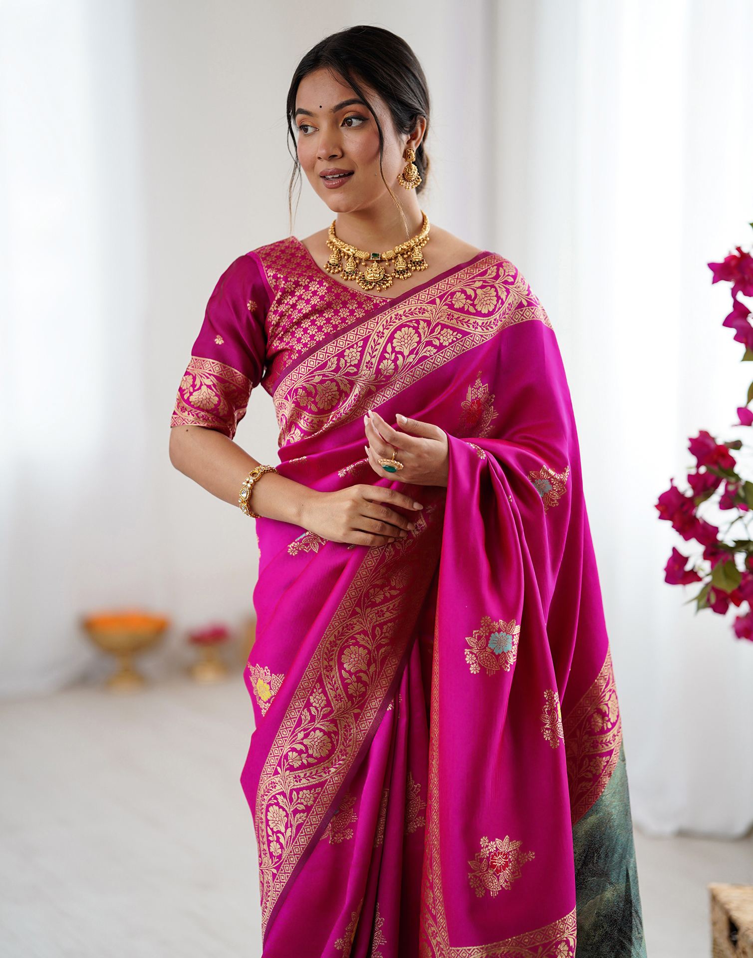 Pink Silk Woven Saree
