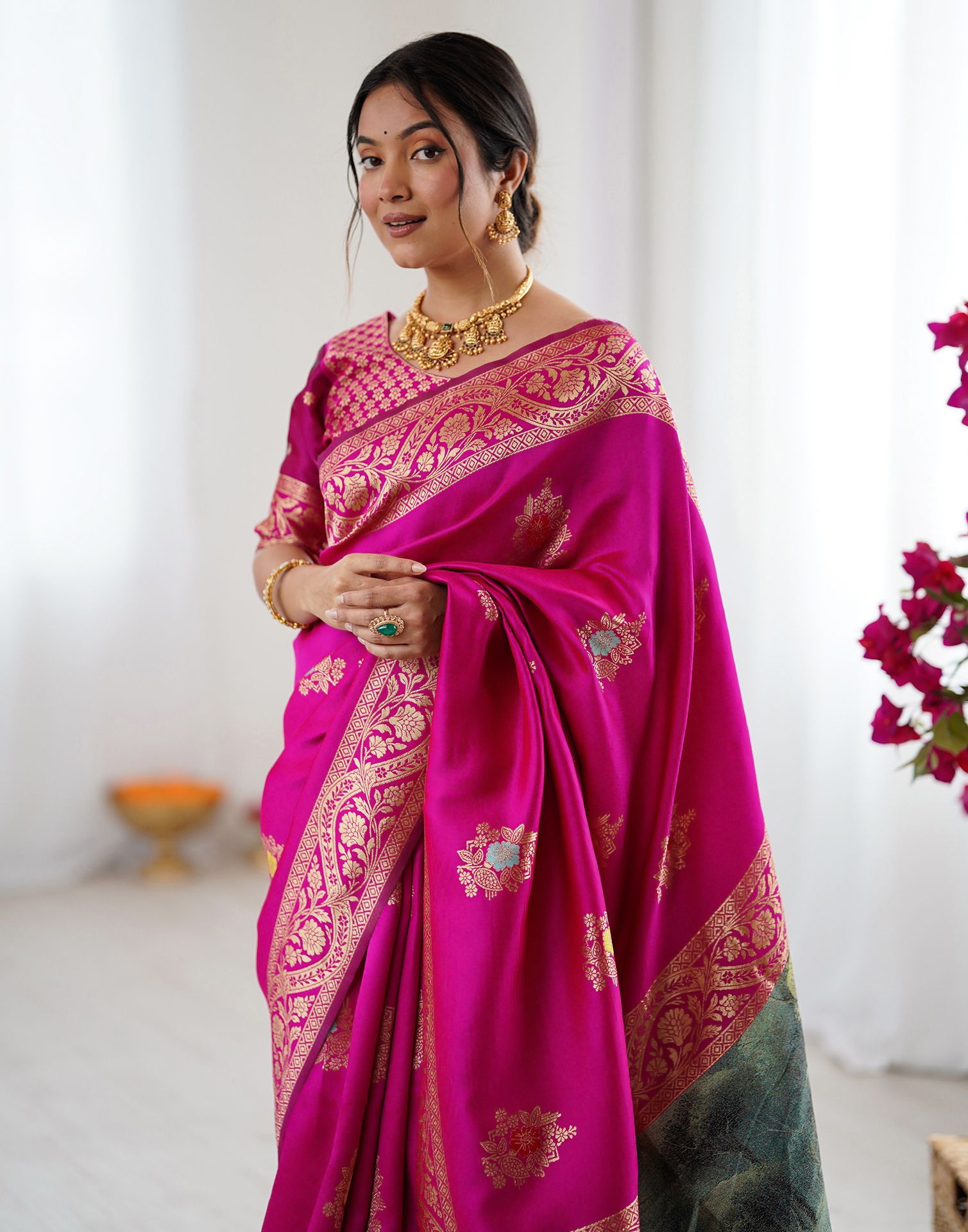 Pink Silk Woven Saree