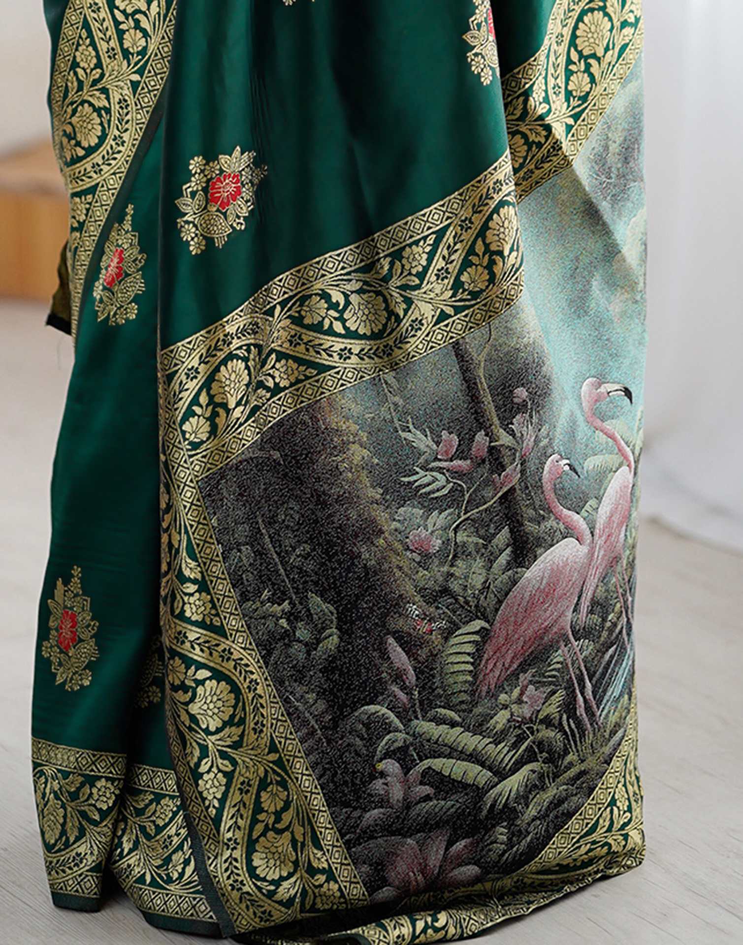 Bottle Green Silk Woven Saree