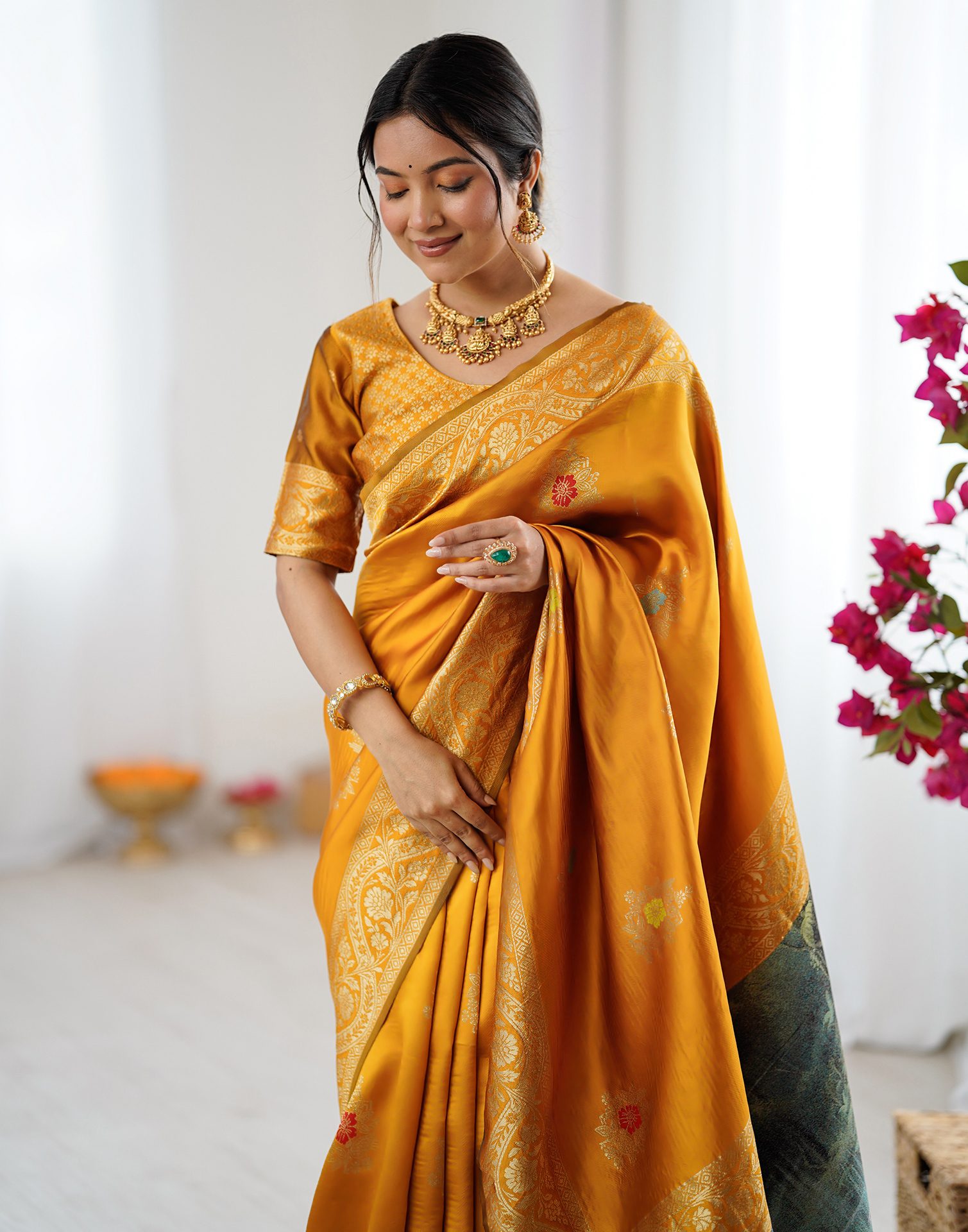 Yellow Silk Woven Saree