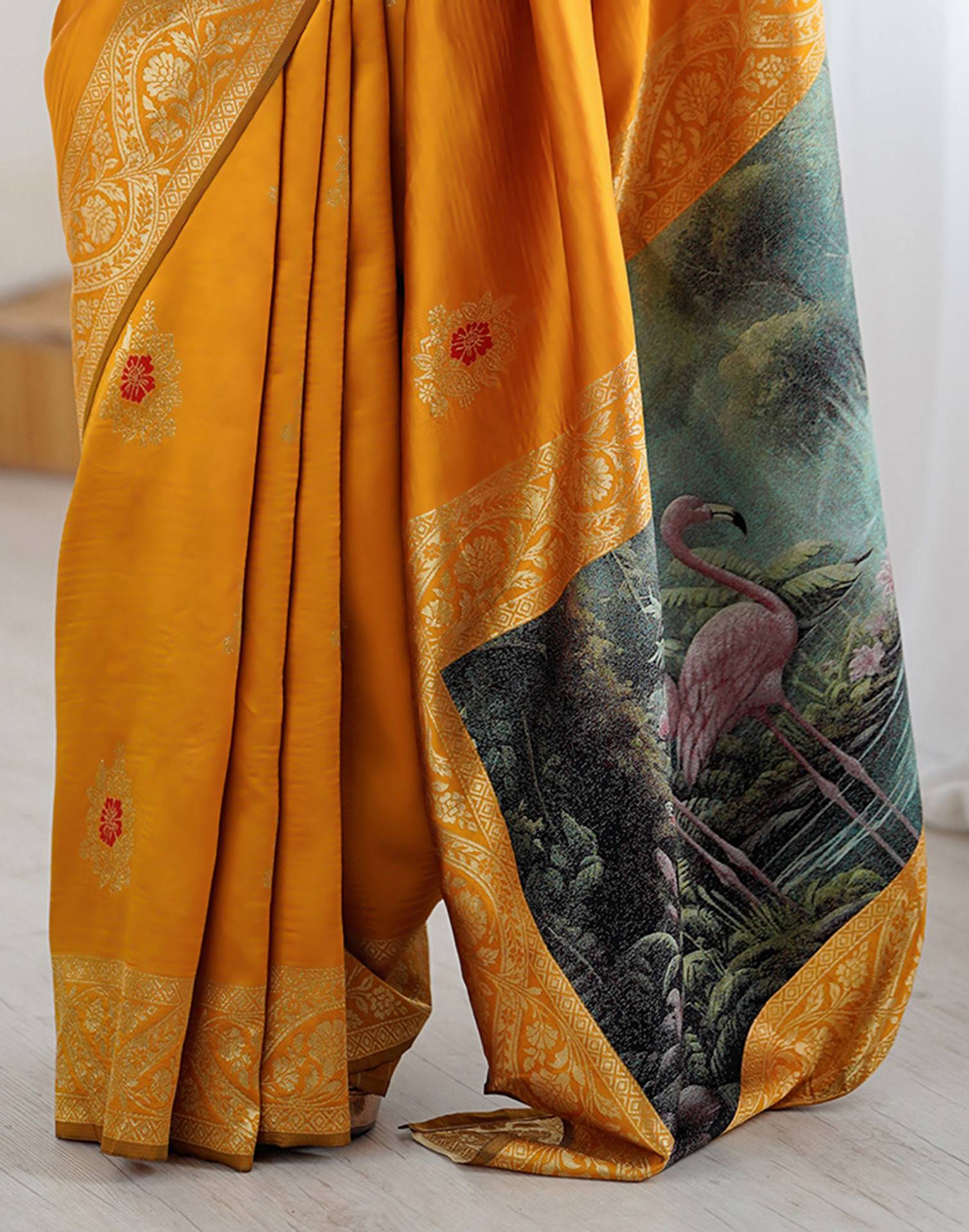 Yellow Silk Woven Saree