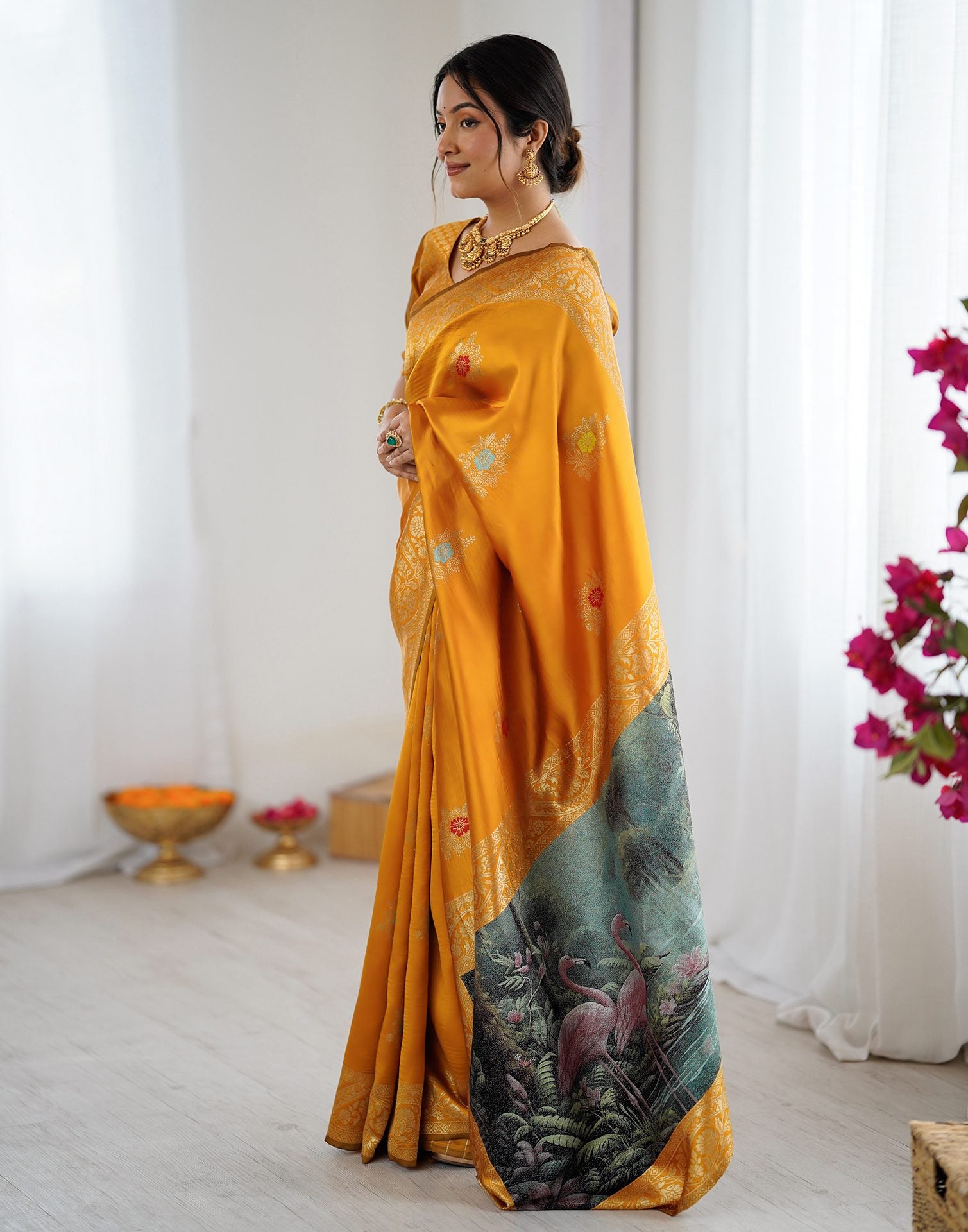 Yellow Silk Woven Saree
