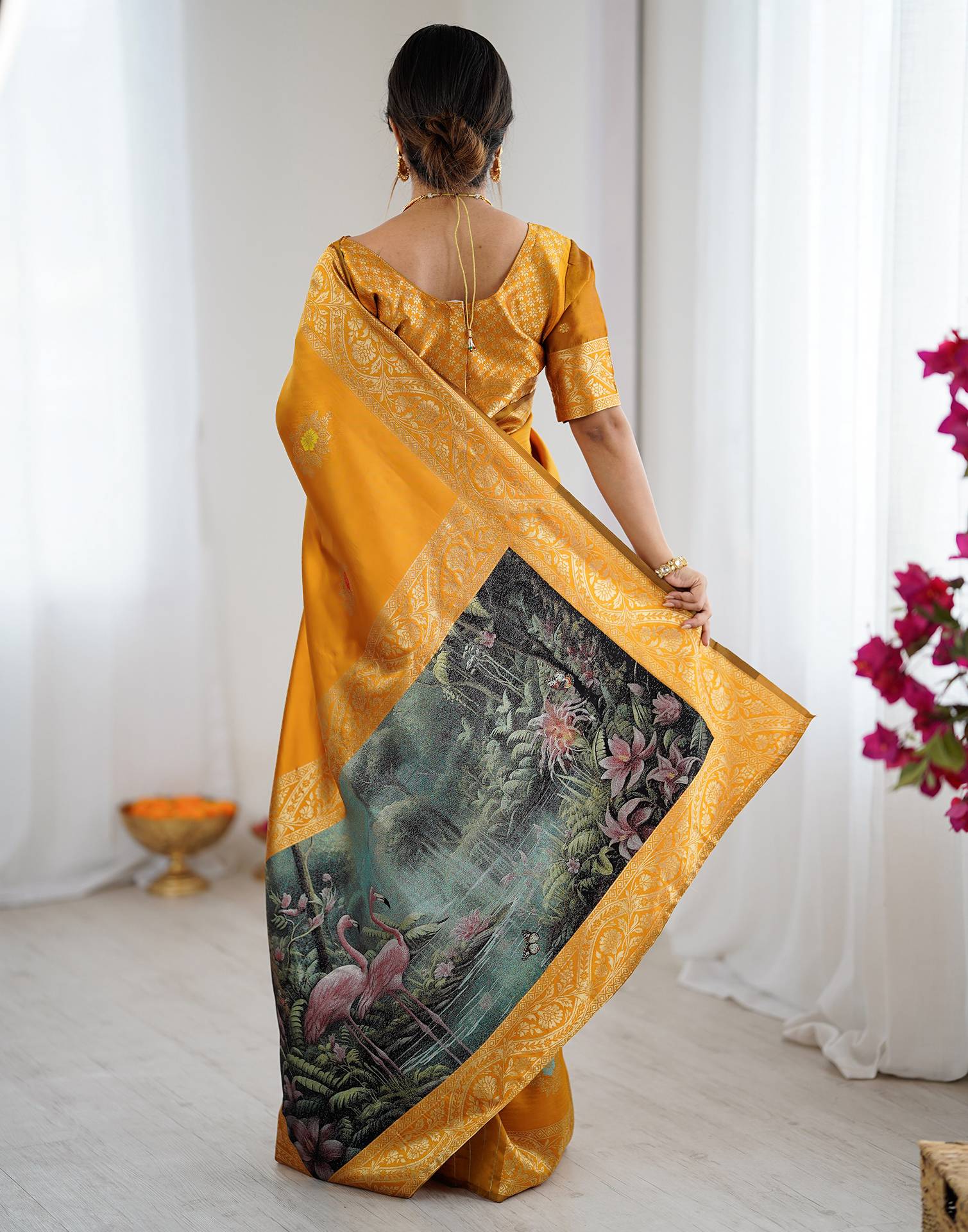 Yellow Silk Woven Saree