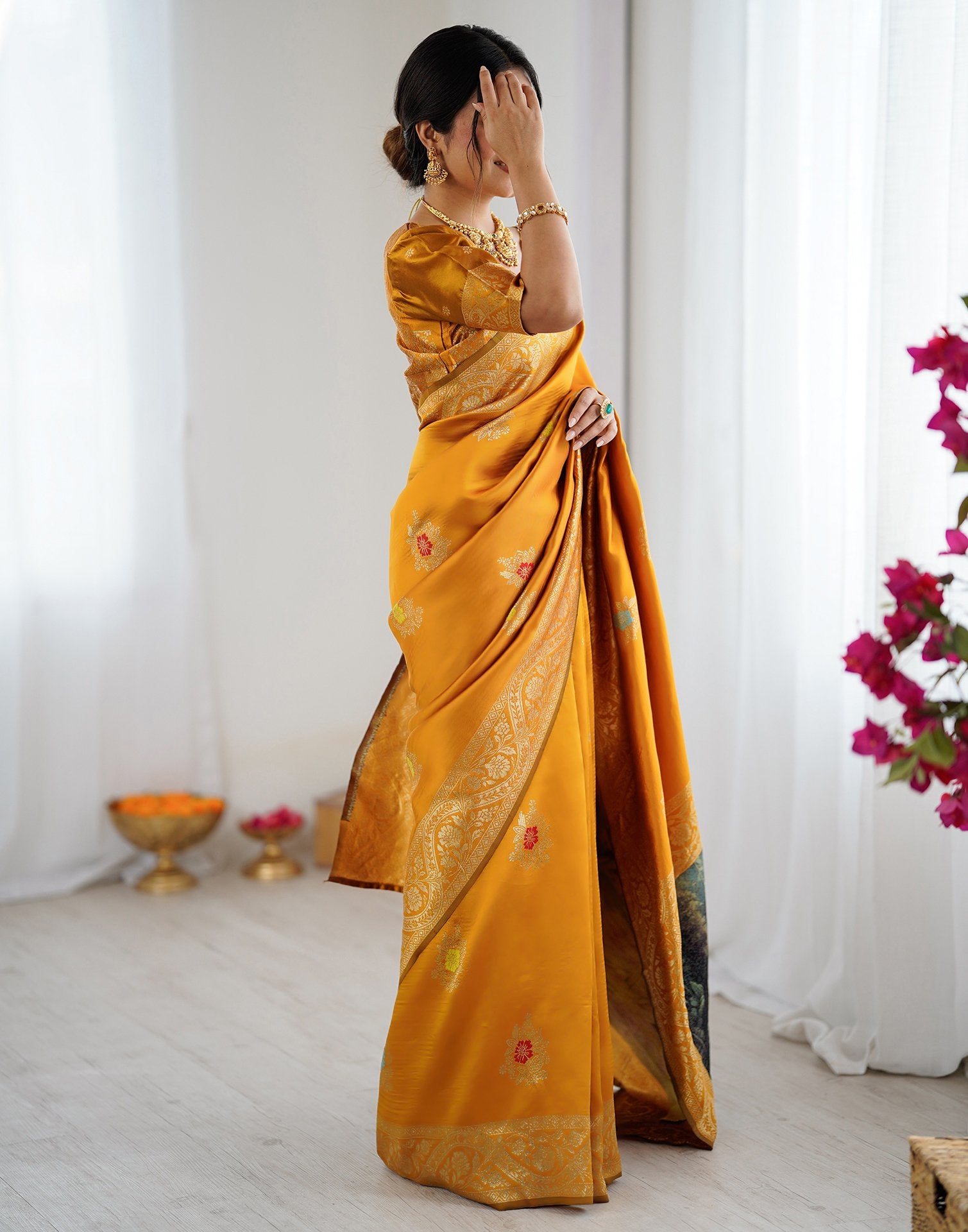 Yellow Silk Woven Saree