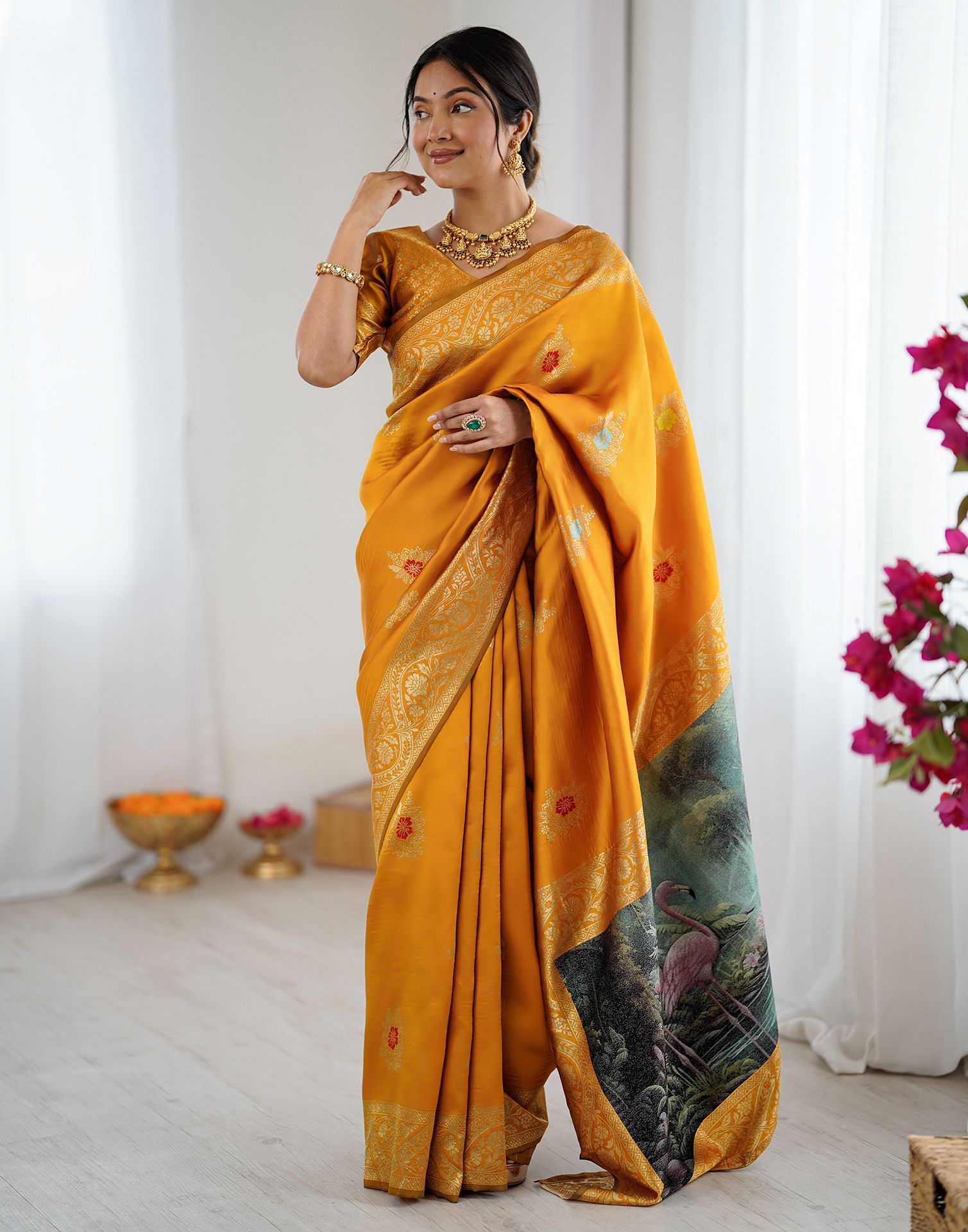Yellow Silk Woven Saree