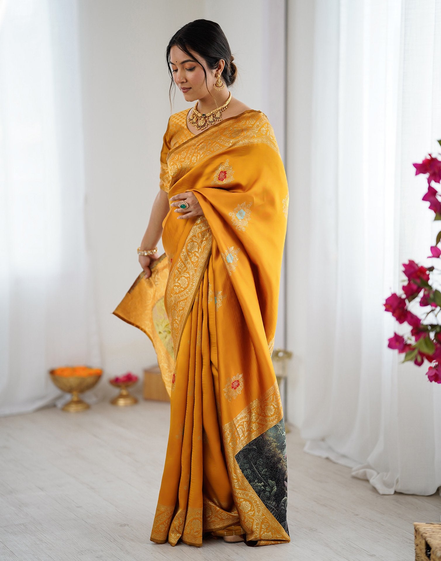 Yellow Silk Woven Saree