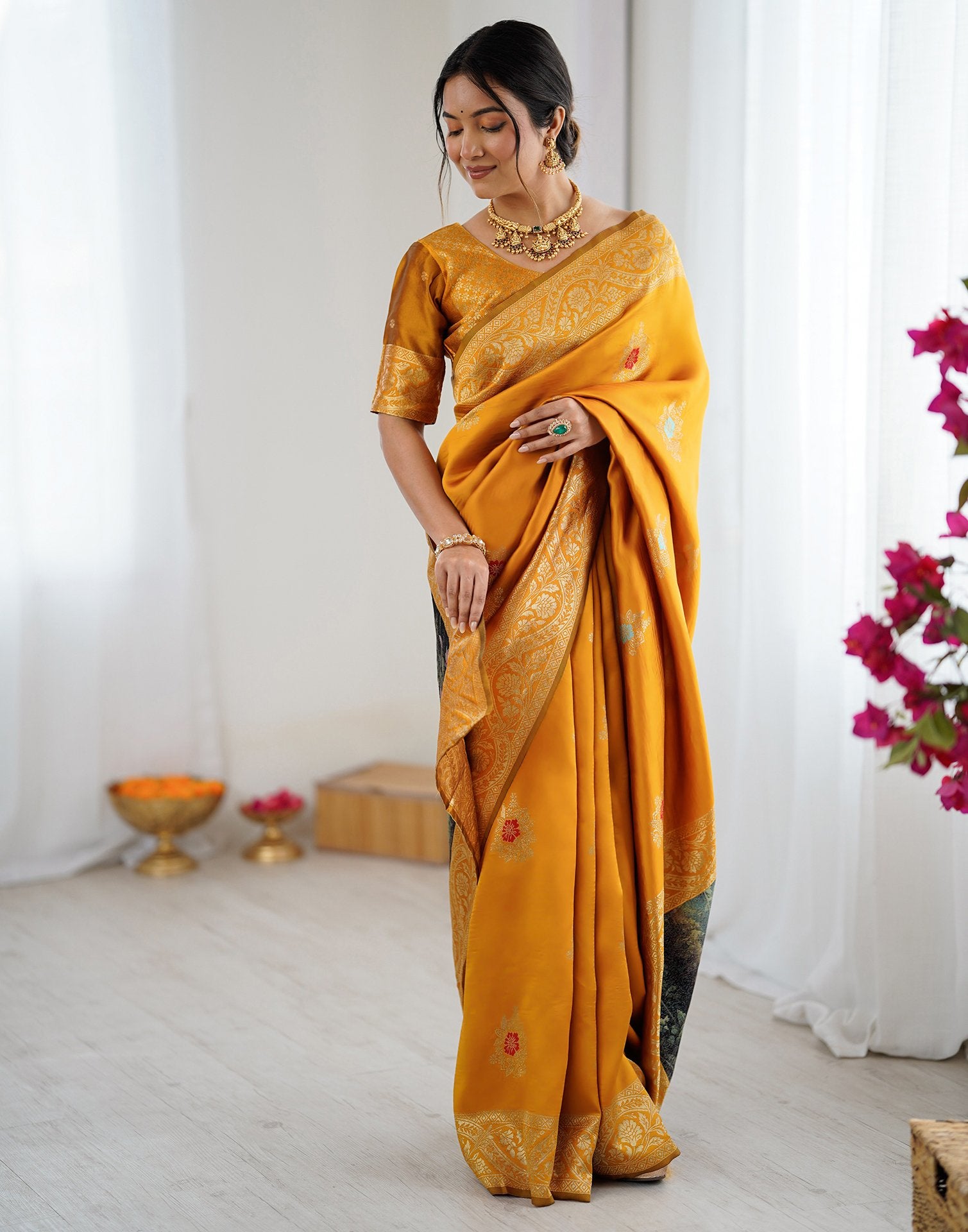 Yellow Silk Woven Saree