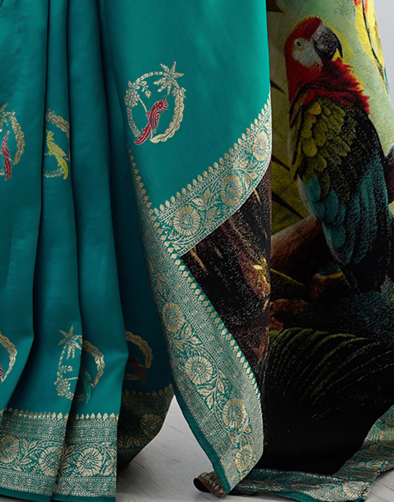 Teal Green Silk Woven Saree