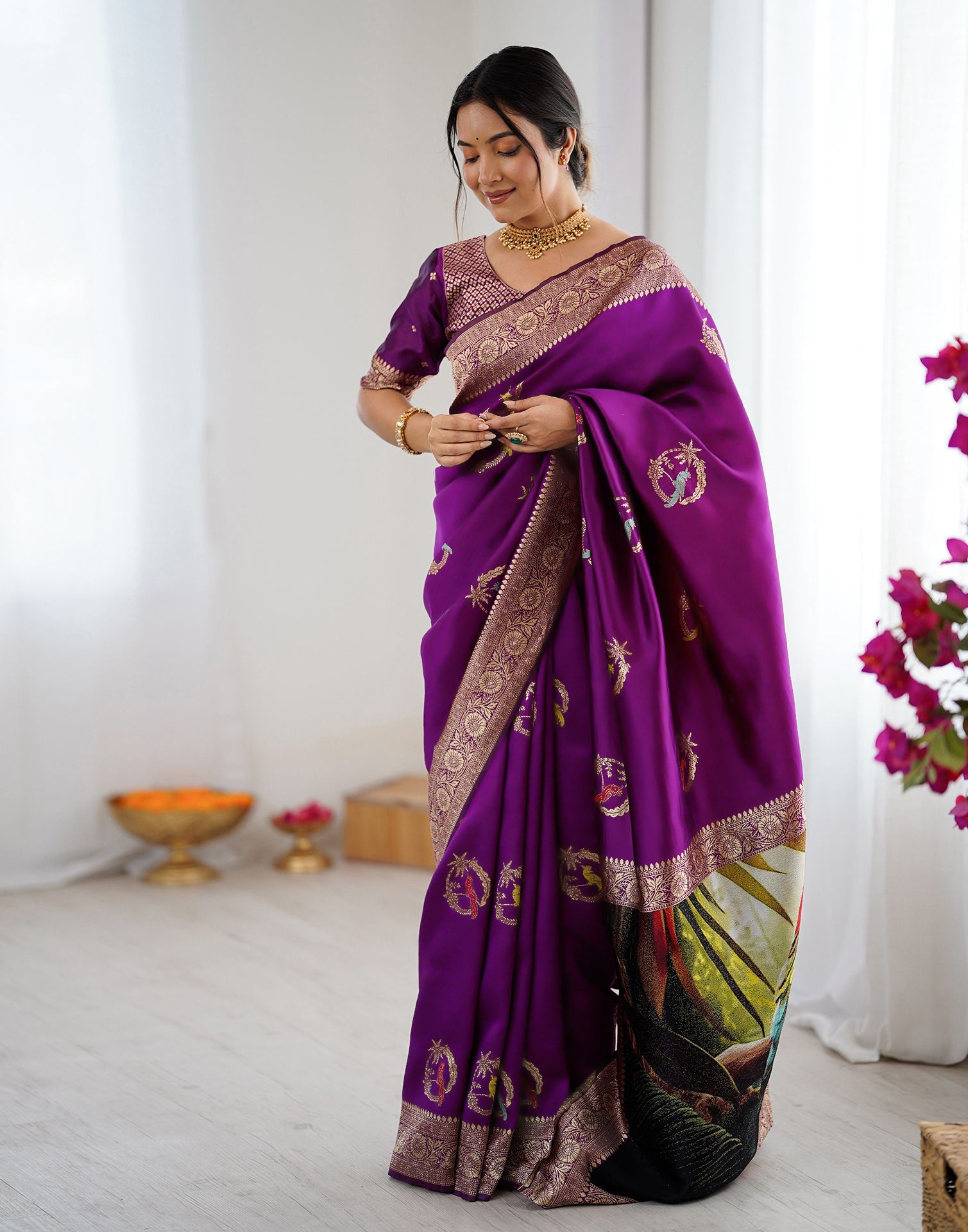 Dark Purple Silk Woven Saree