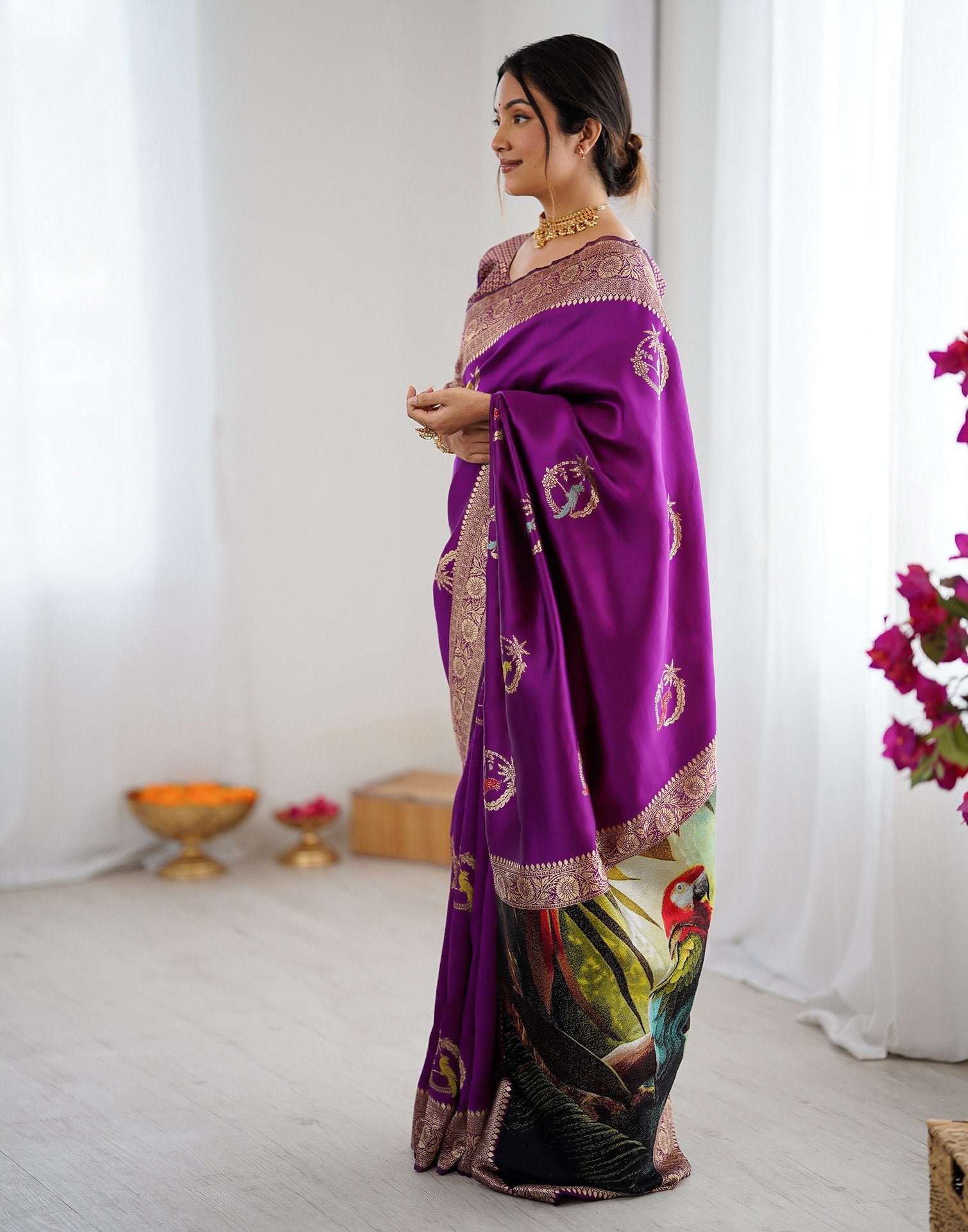 Dark Purple Silk Woven Saree