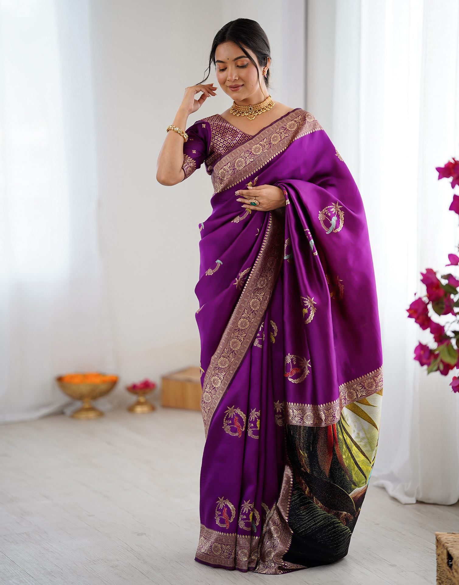 Dark Purple Silk Woven Saree