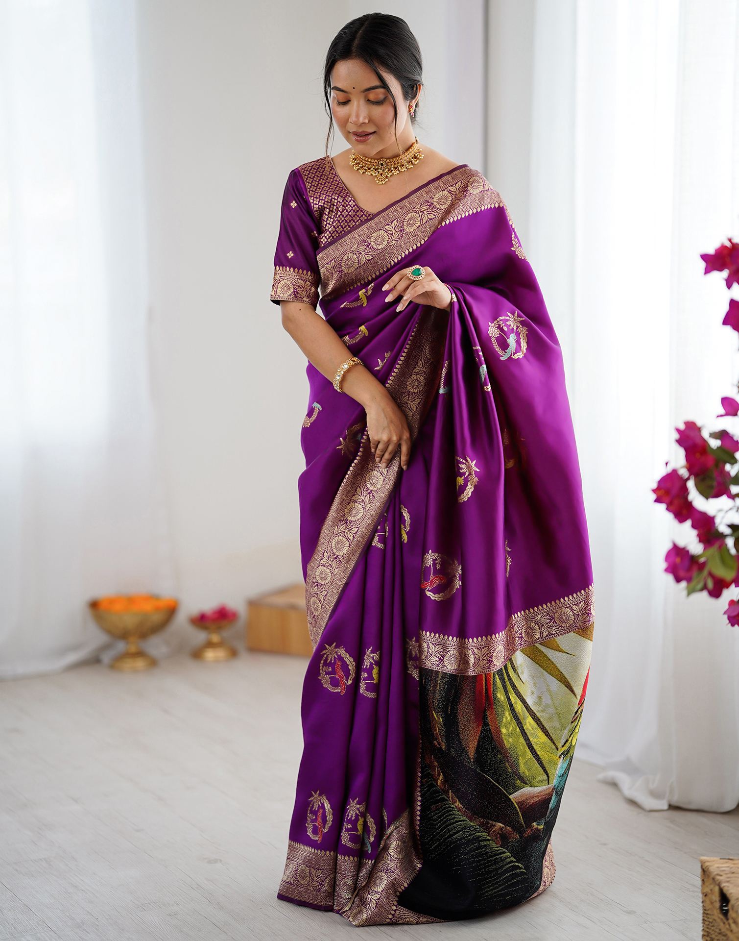 Dark Purple Silk Woven Saree