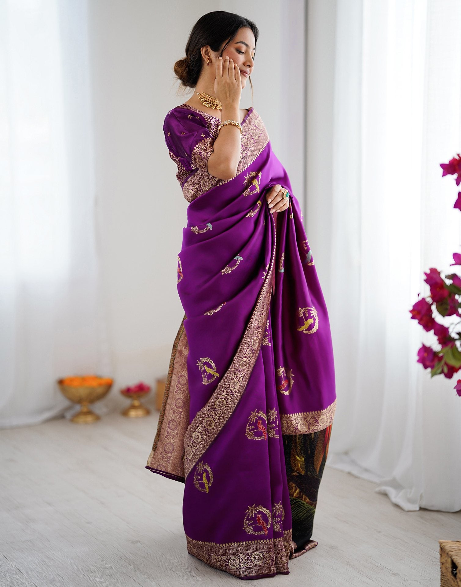 Dark Purple Silk Woven Saree