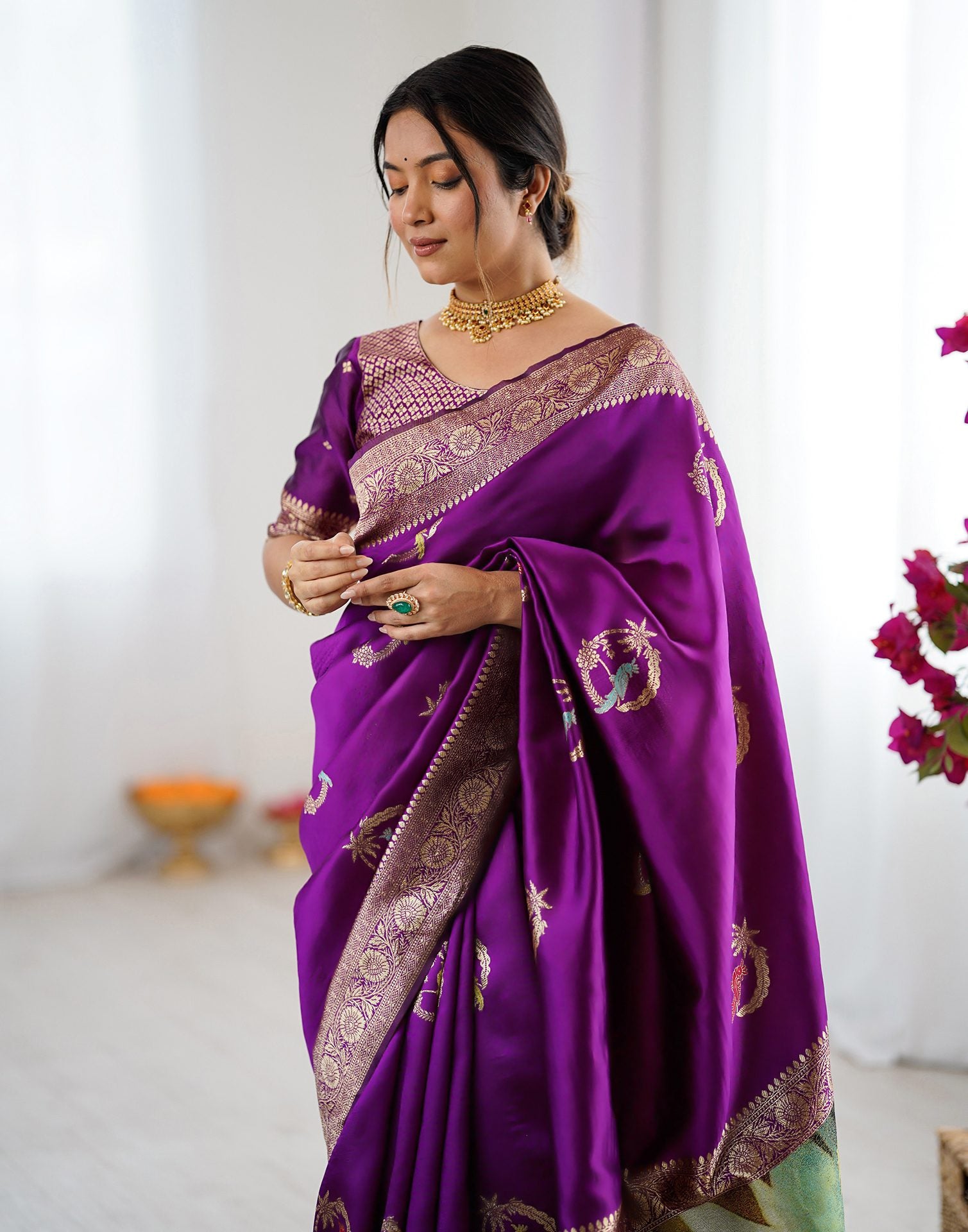 Dark Purple Silk Woven Saree