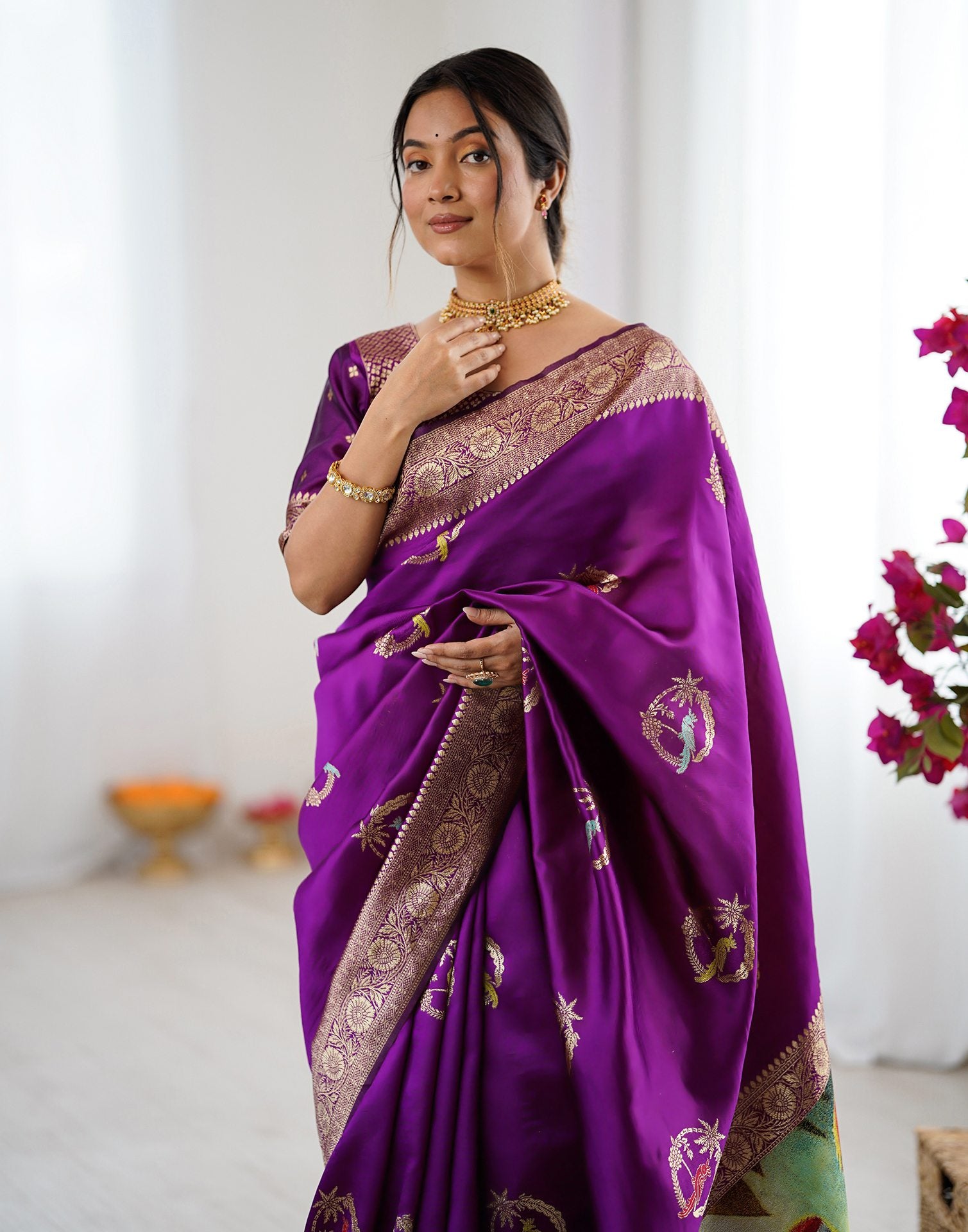 Dark Purple Silk Woven Saree