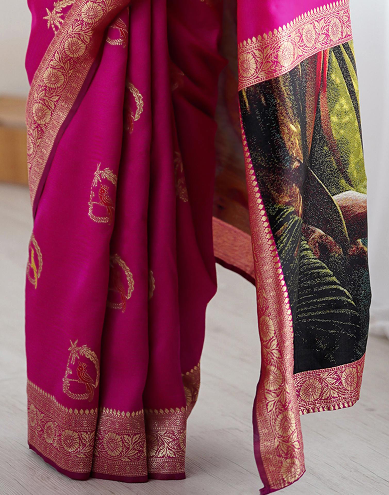 Dark Pink Silk Woven Saree