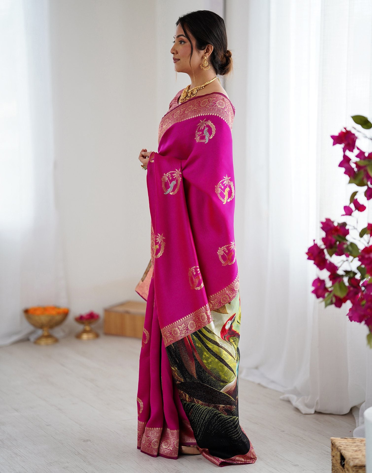 Dark Pink Silk Woven Saree