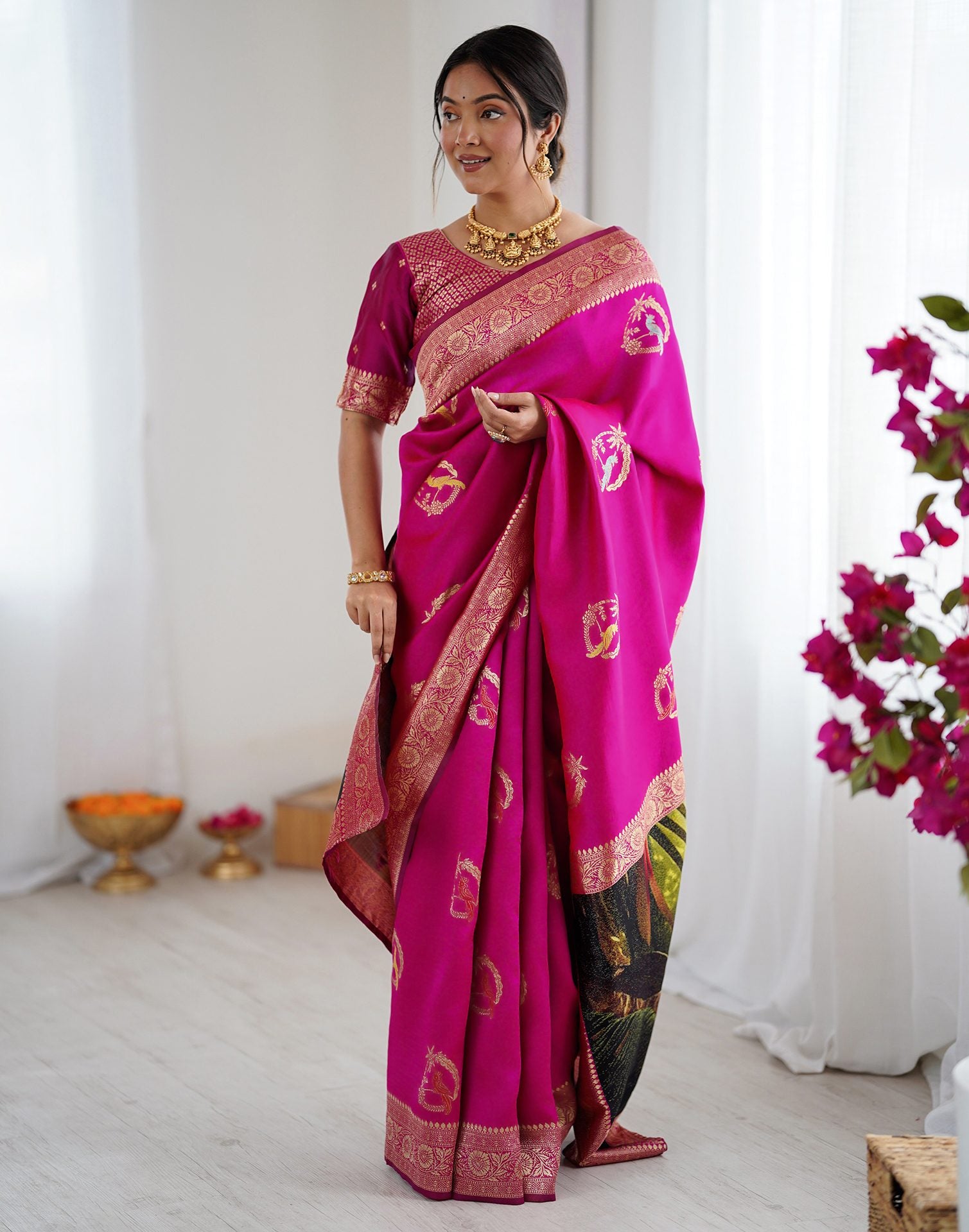 Dark Pink Silk Woven Saree