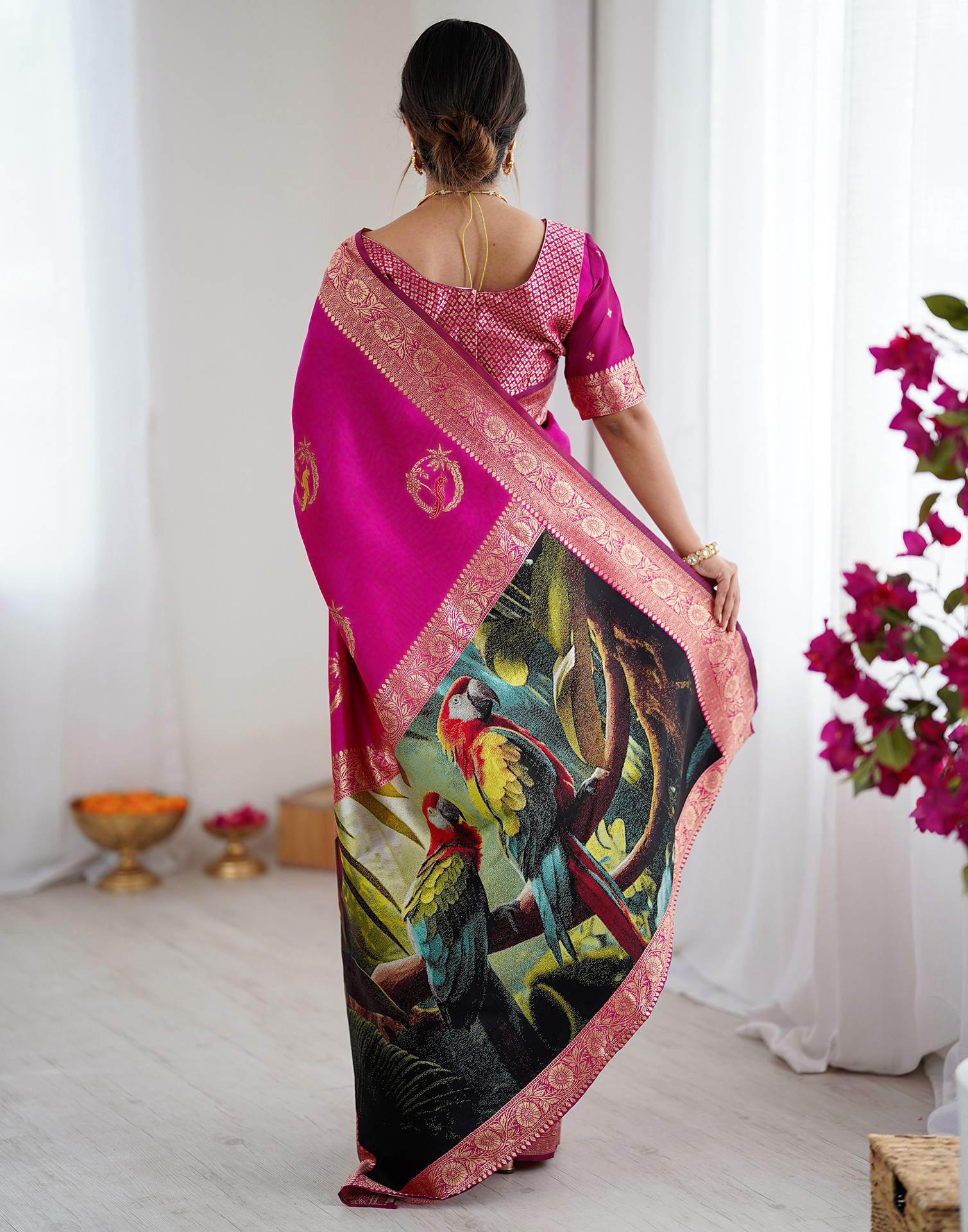 Dark Pink Silk Woven Saree