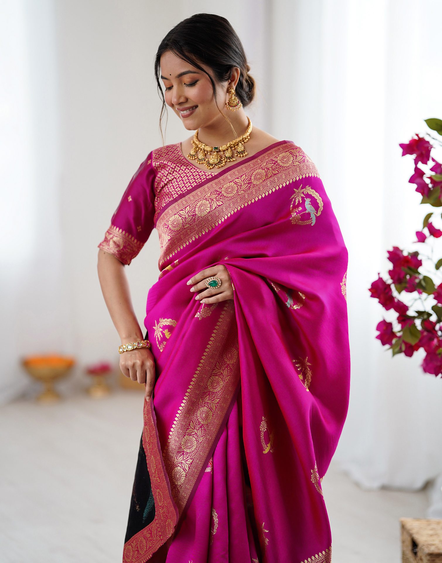 Dark Pink Silk Woven Saree