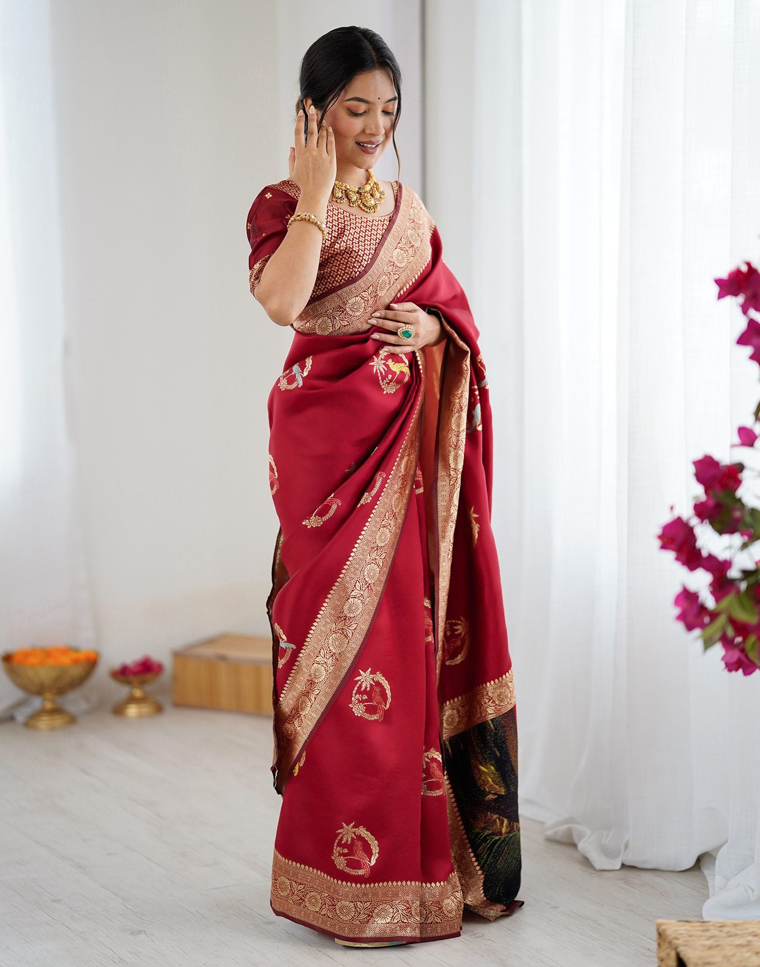 Red Silk Woven Saree