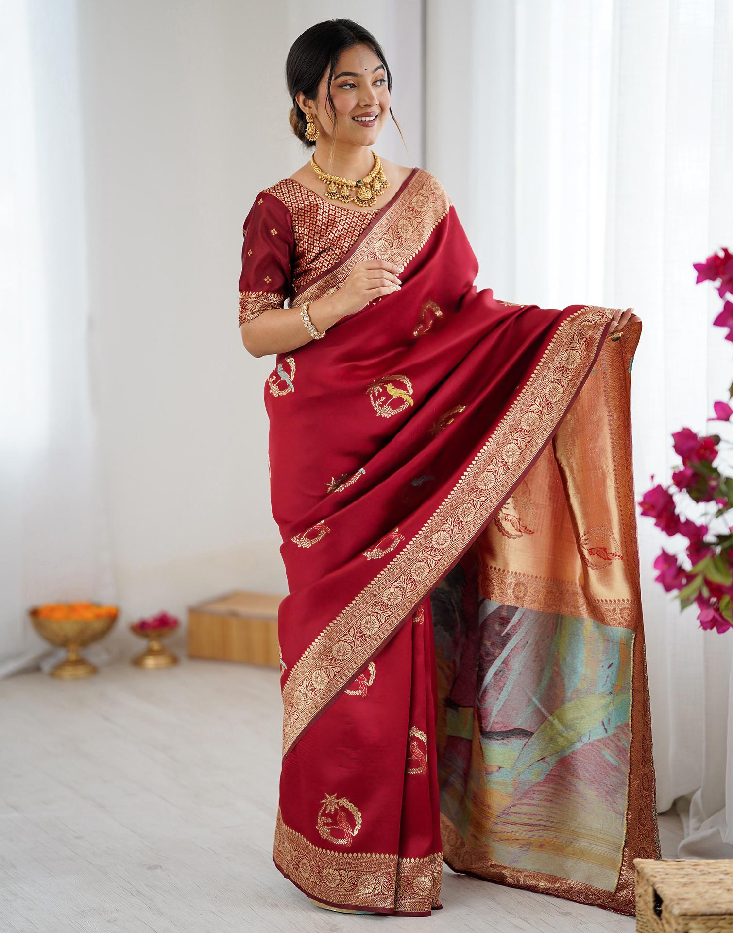 Red Silk Woven Saree