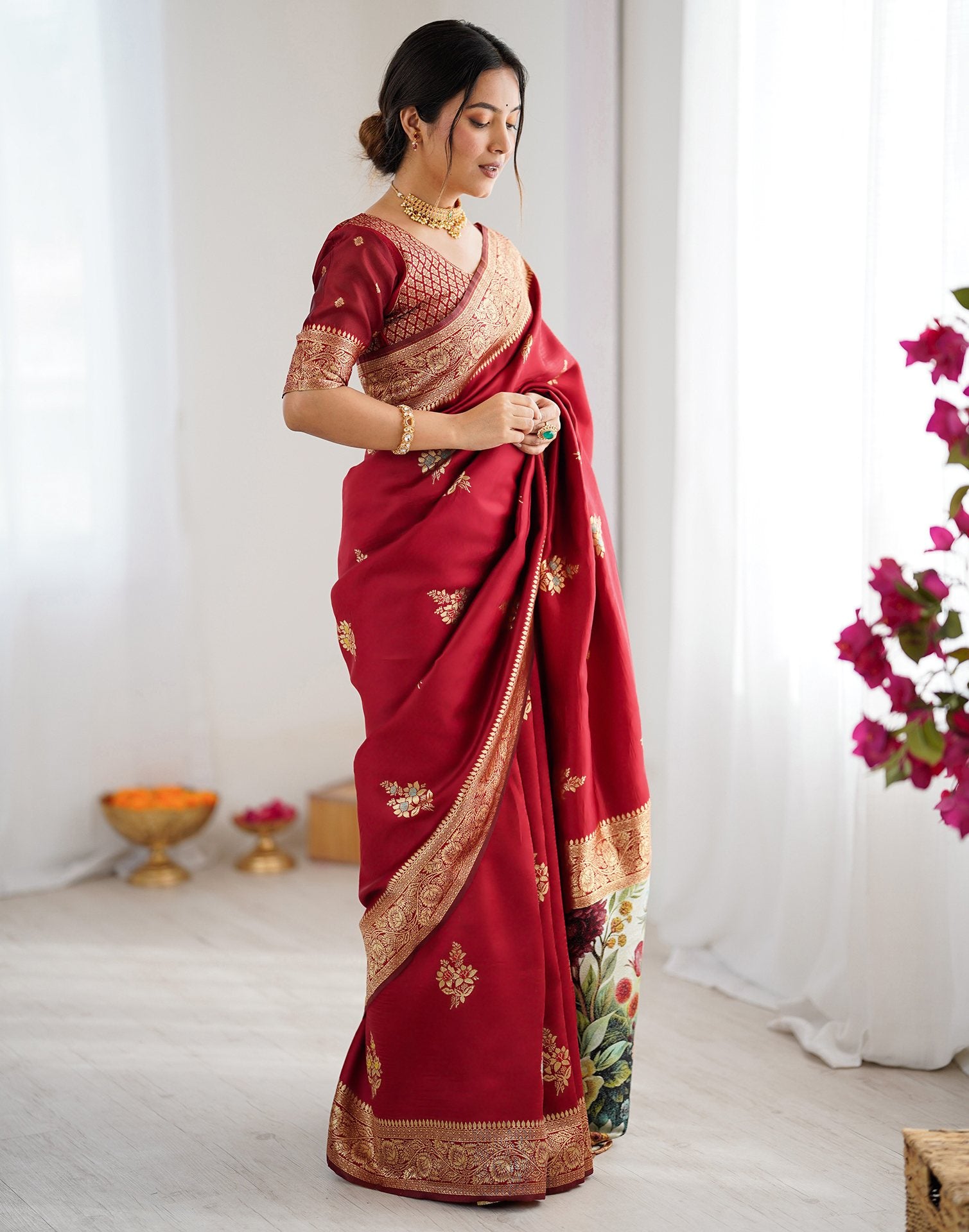 Red Silk Woven Saree