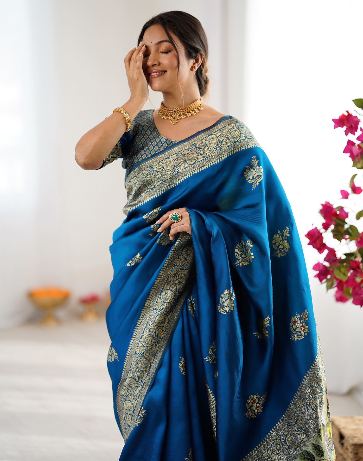 Teal Blue Silk Woven Saree
