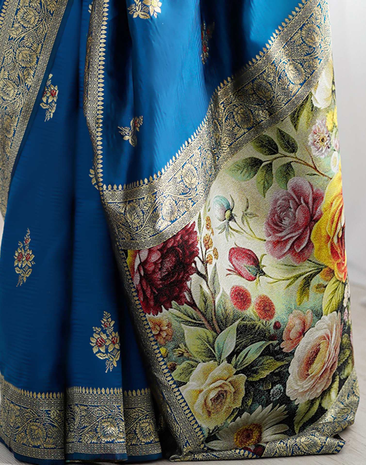 Teal Blue Silk Woven Saree