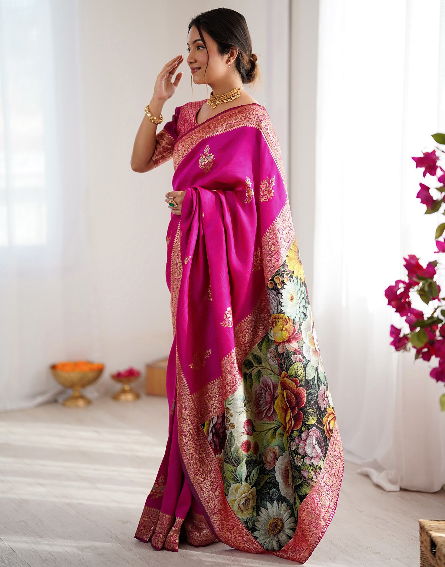 Pink Silk Woven Saree