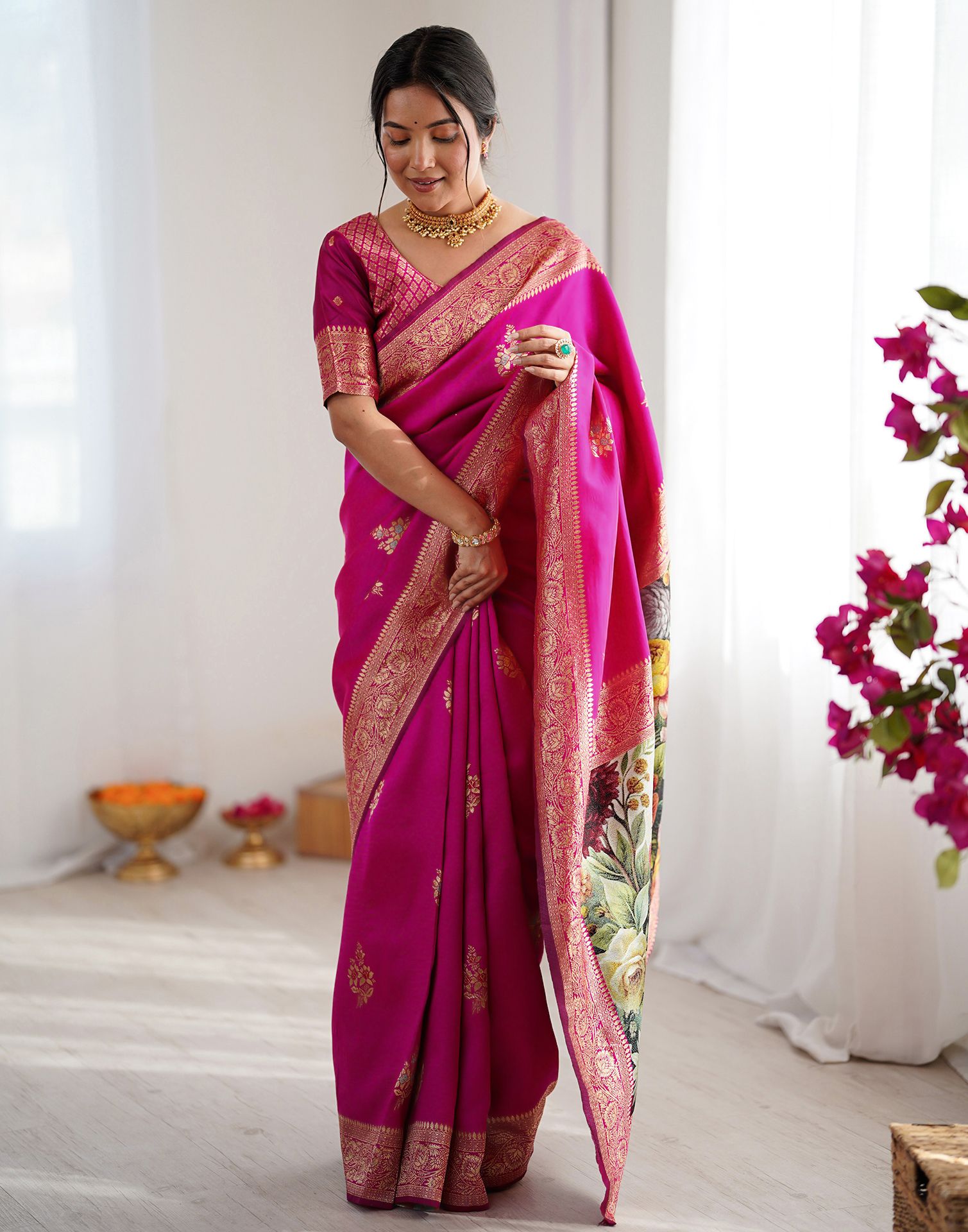 Pink Silk Woven Saree