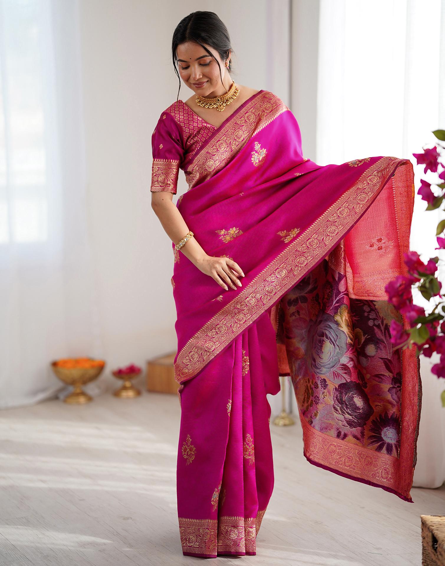 Pink Silk Woven Saree