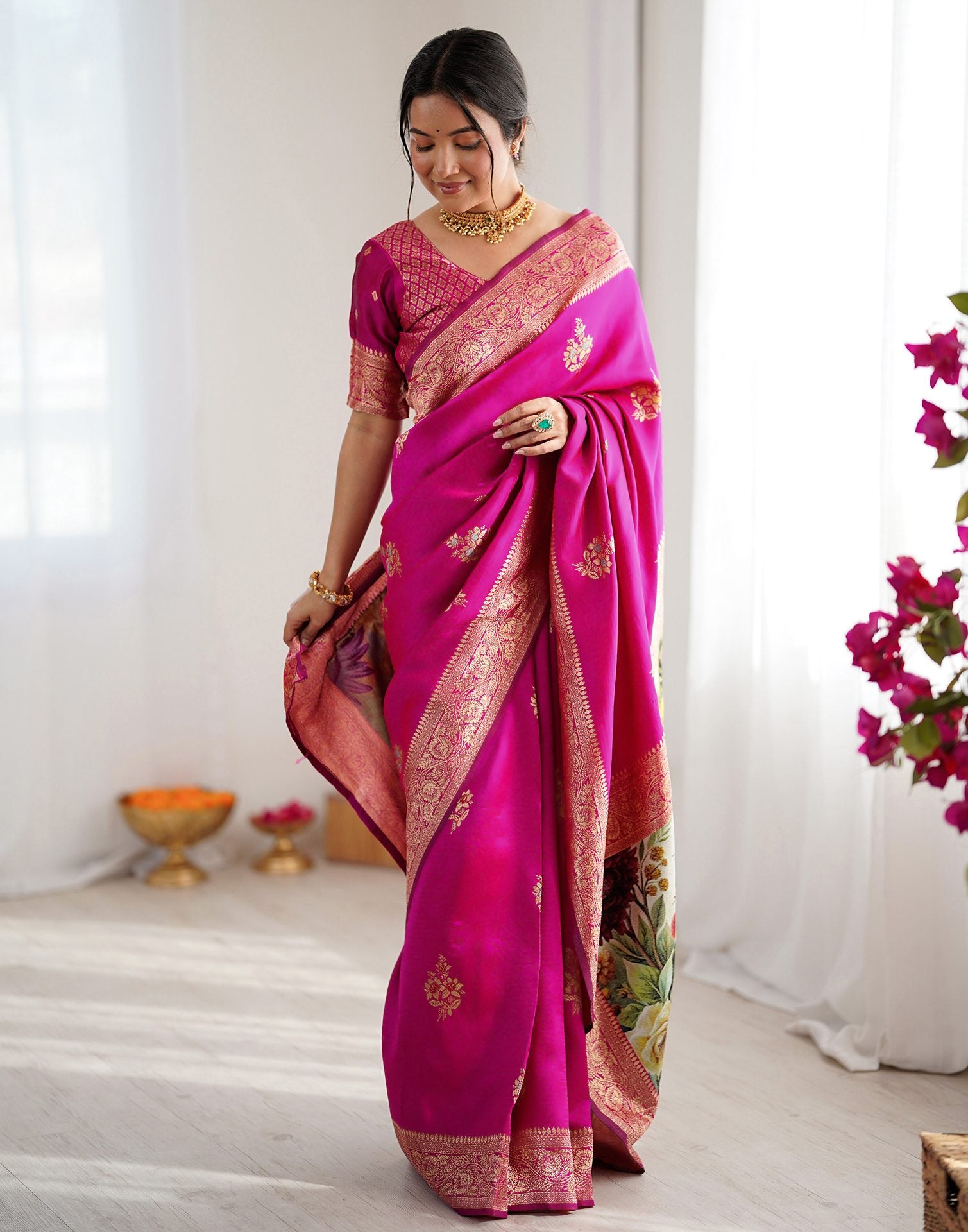 Pink Silk Woven Saree