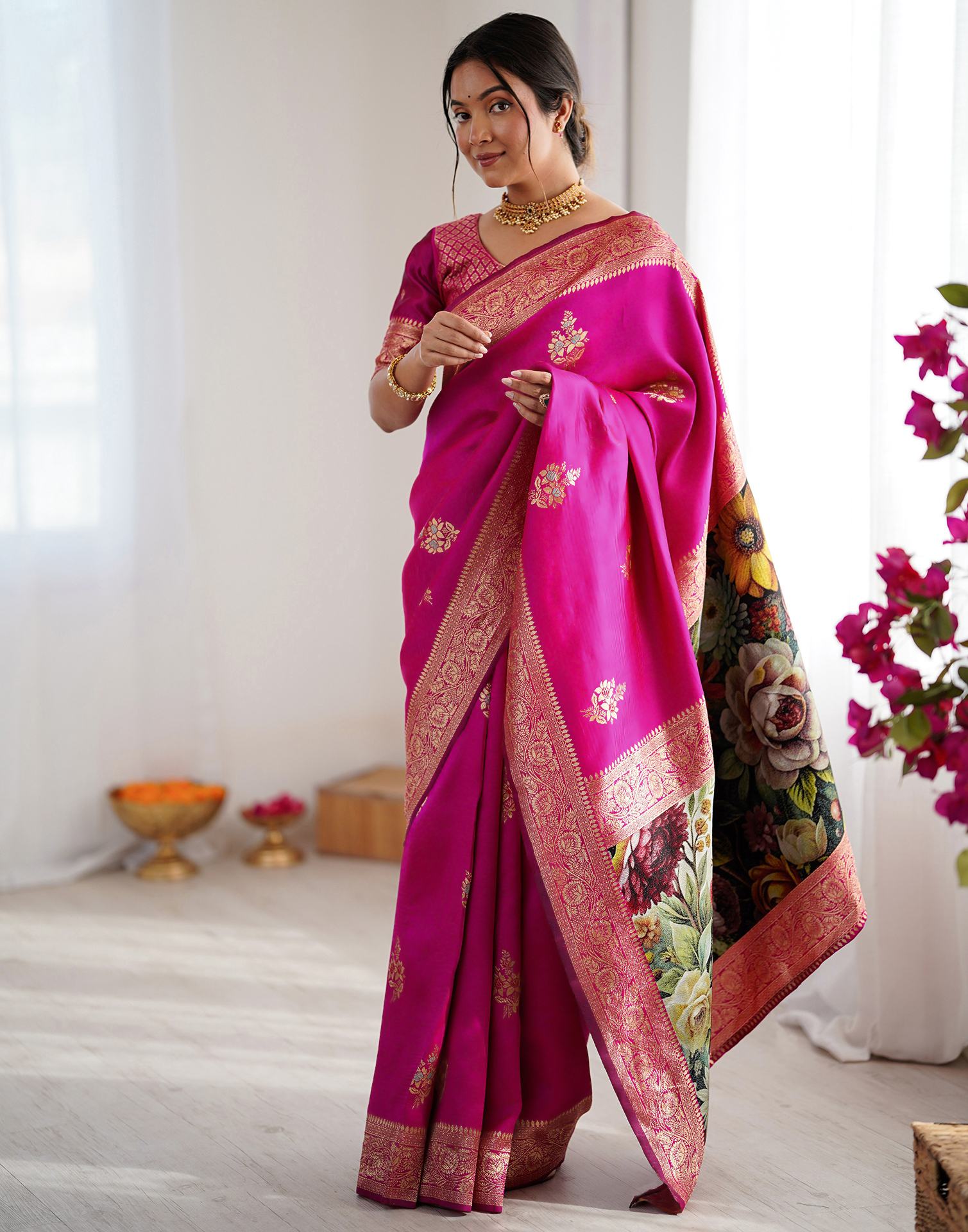 Pink Silk Woven Saree