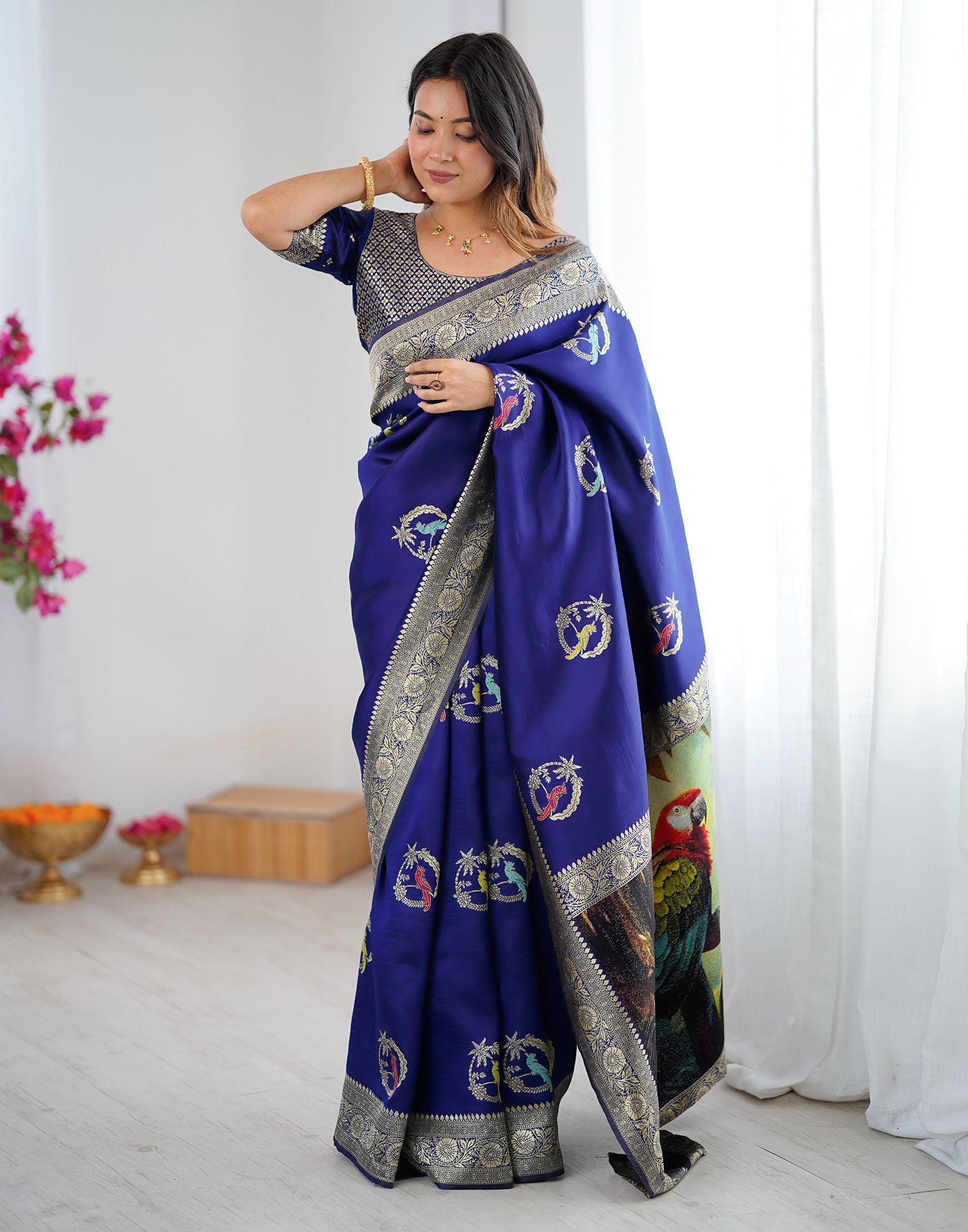 Navy Blue Silk Woven Saree