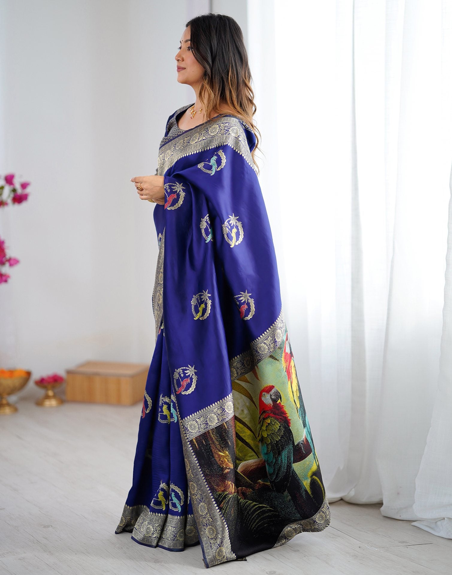 Navy Blue Silk Woven Saree