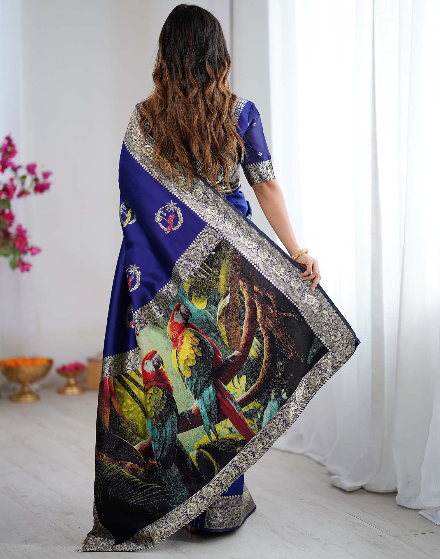 Navy Blue Silk Woven Saree